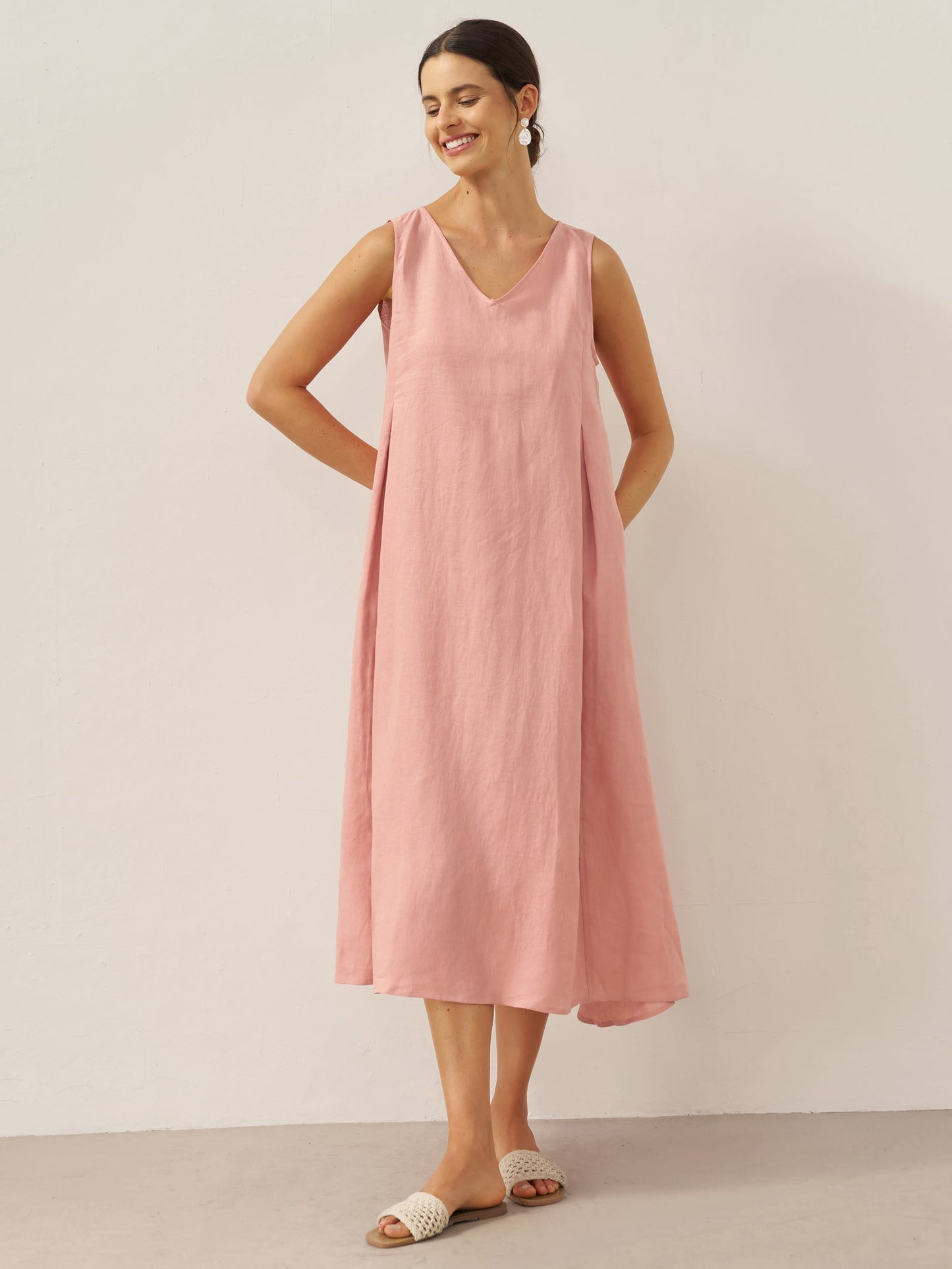 100% Linen Sleeveless A-Line Maxi Dress TARA - Misty Rose