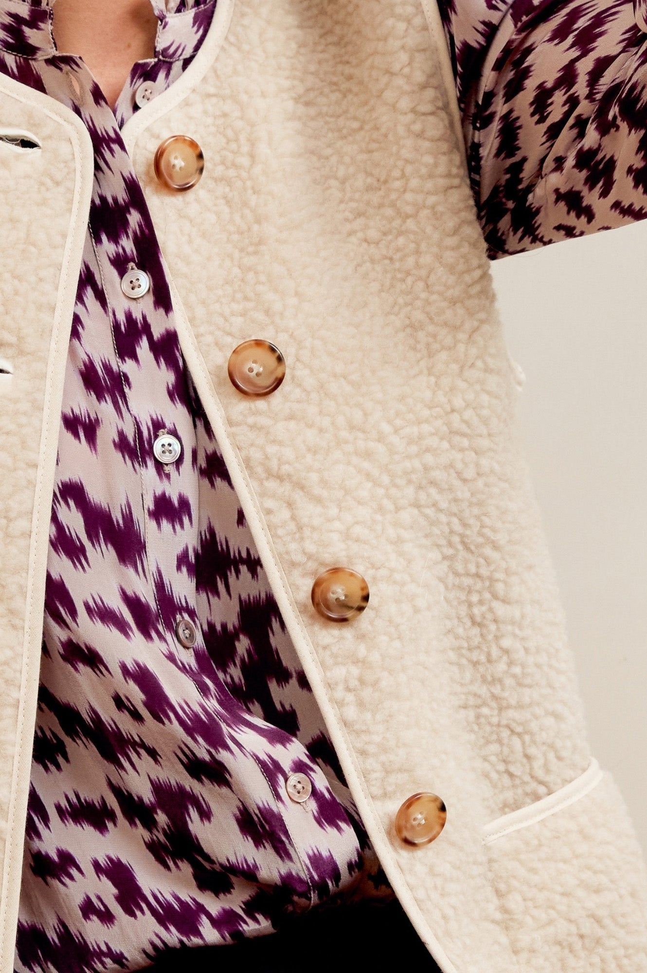 Aspiga Ladies Sustainable Borg Recycled Wool Blend Gilet Wool Cream White Autumn Layers