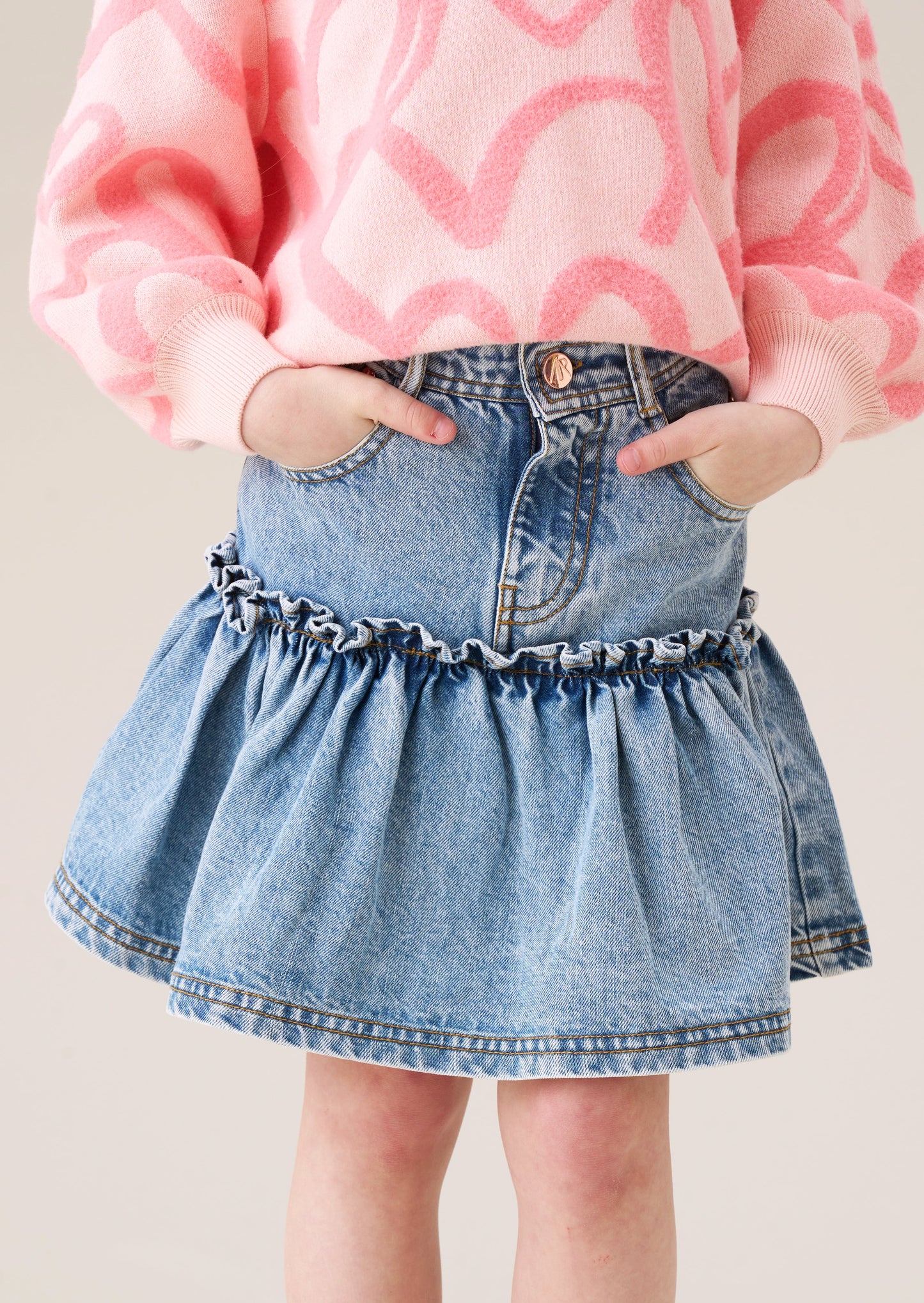 Girls Heart Pocket Denim Skirt | Angel & Rocket