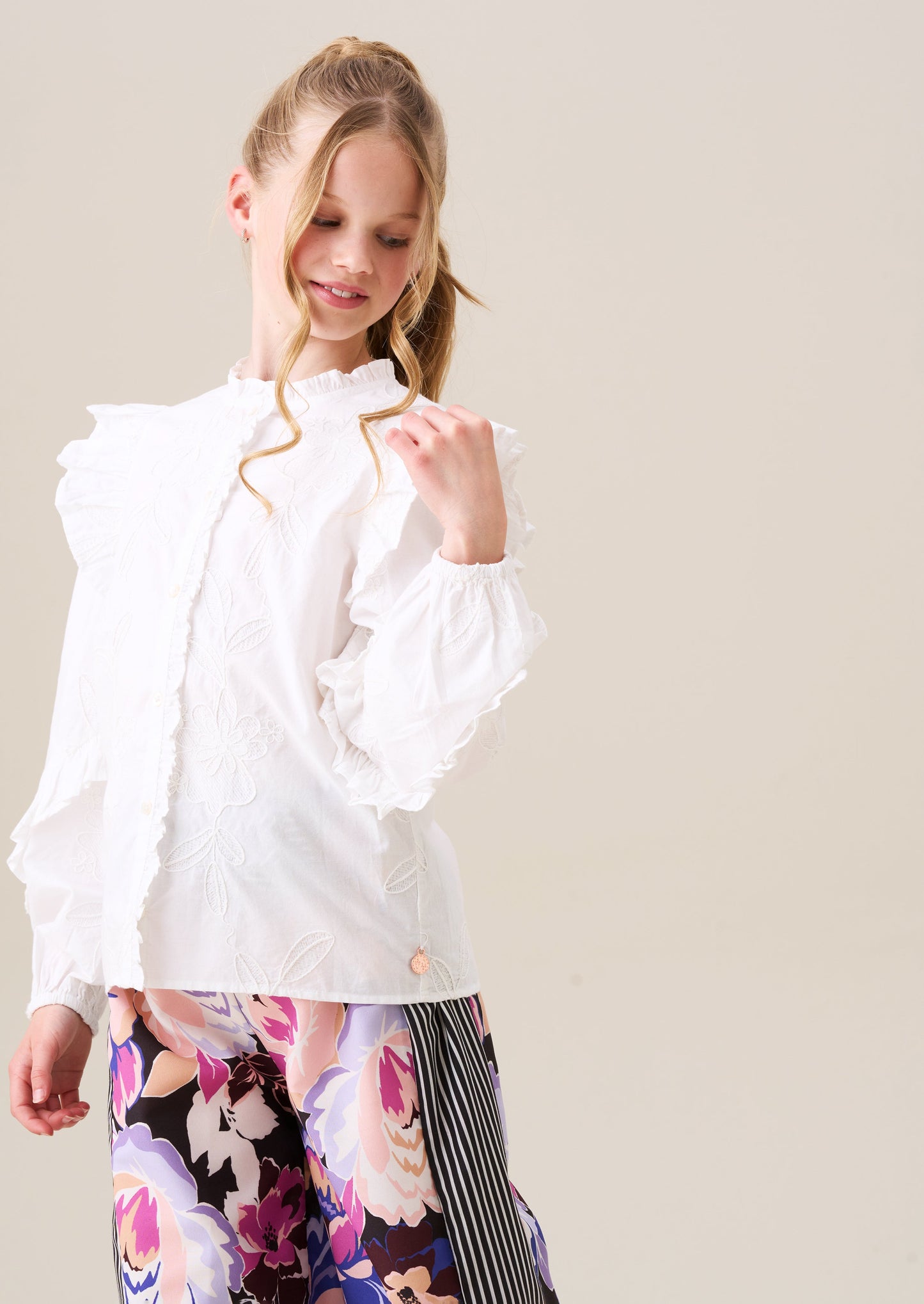 Girls White Embroidered Frill Sleeve Blouse | Angel & Rocket