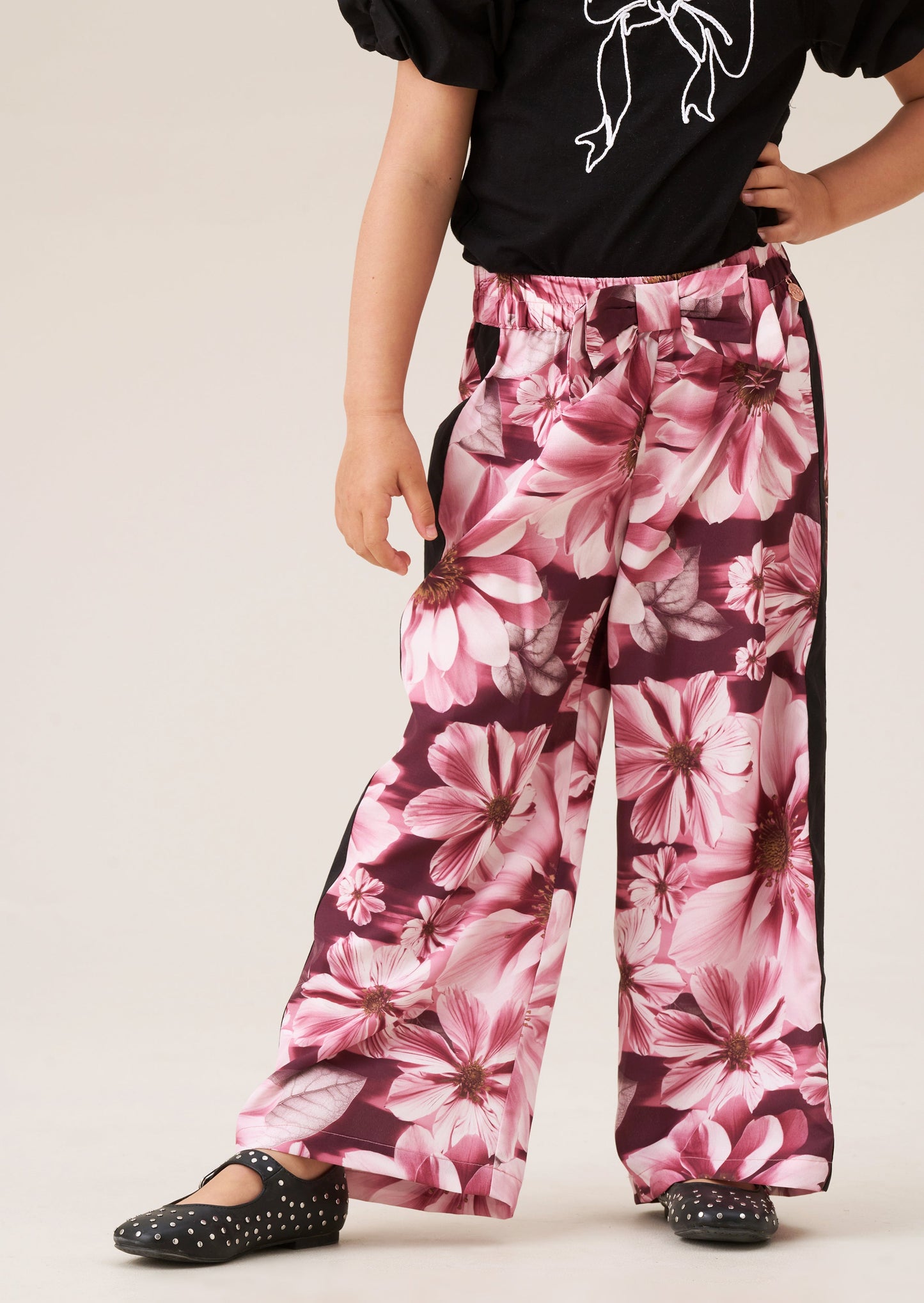 Girls Pink Floral Side Stripe Trousers | Angel & Rocket