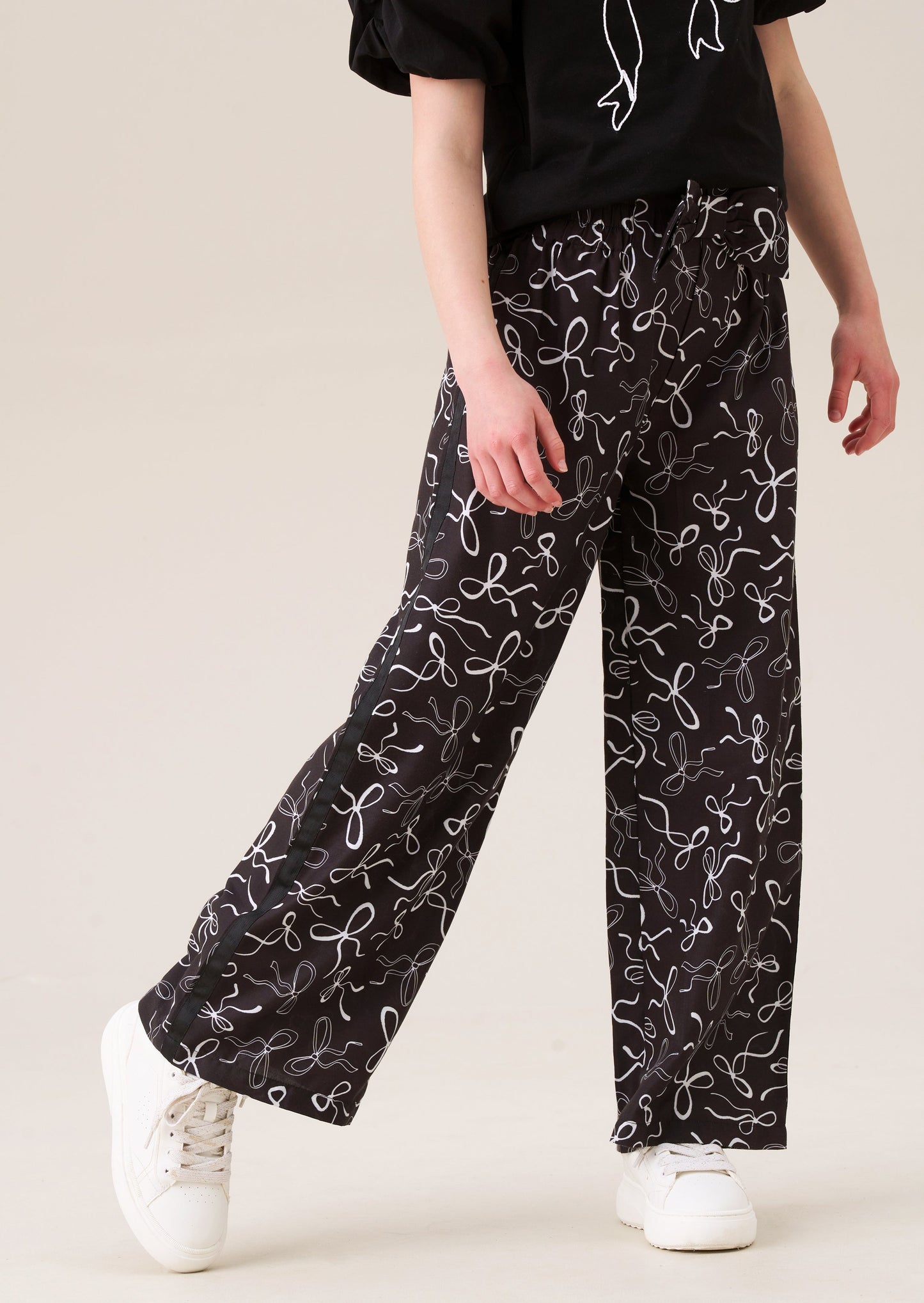 Girls Bow Print Wide Leg Trousers | Angel & Rocket