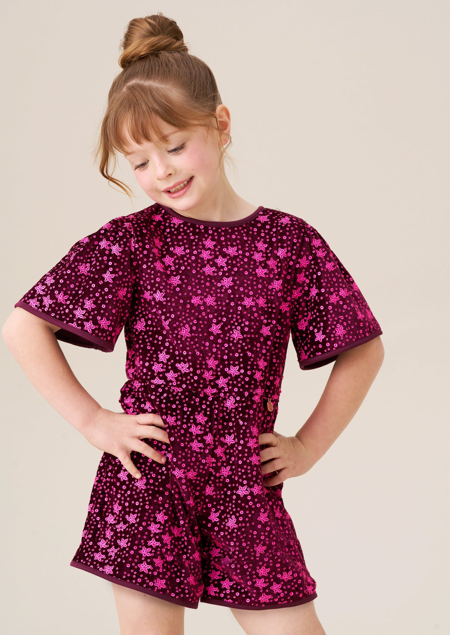 Girls Burgundy Sequin Party Playsuit | Angel & Rocket