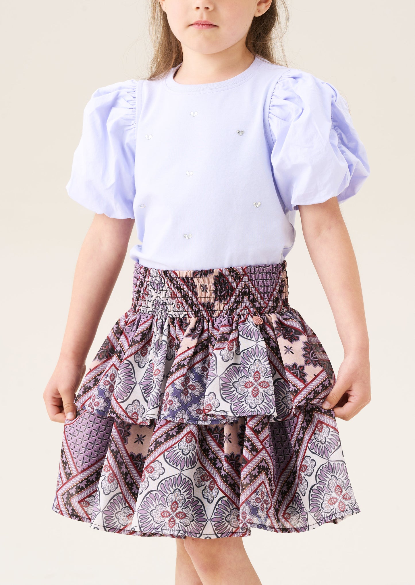 Girls Purple Tiered Boho Print Skirt | Angel & Rocket