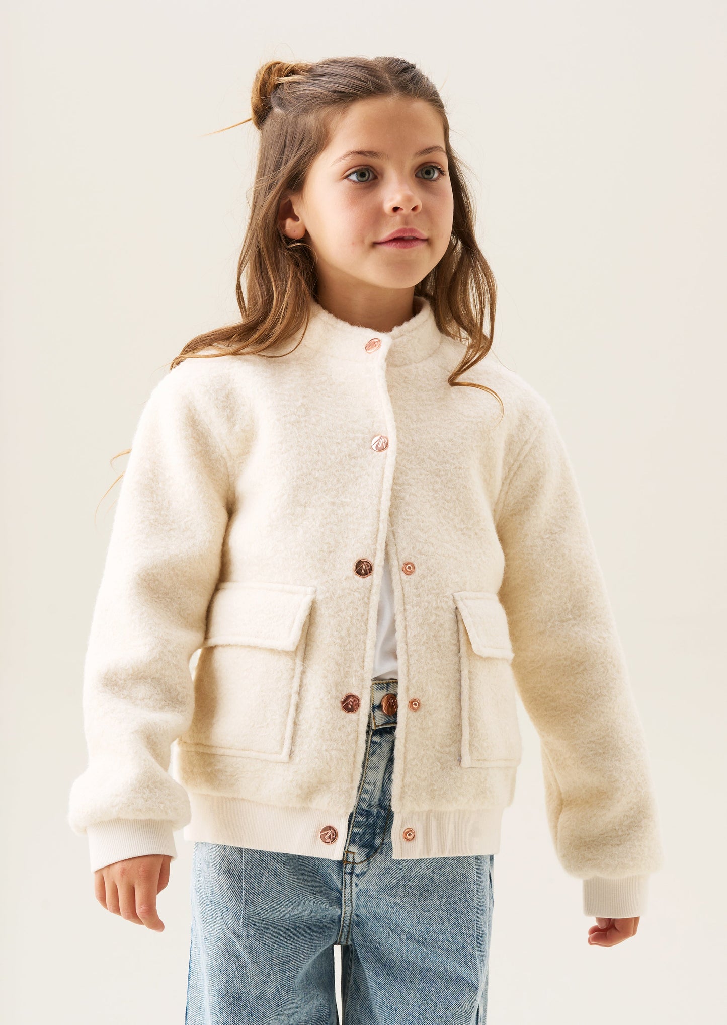 Girls Cream Textured Bouclé Jacket | Angel & Rocket
