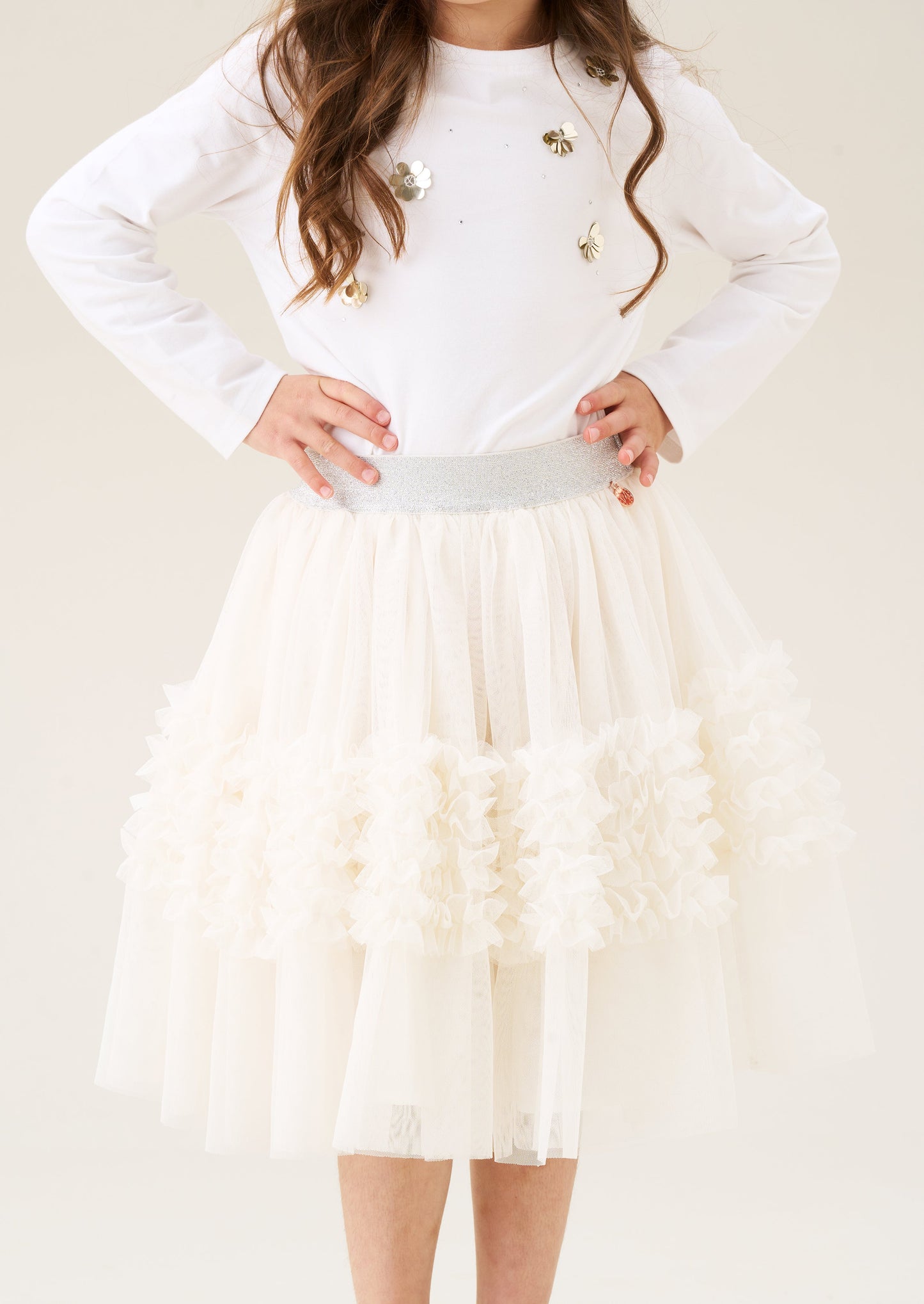 Girls Cream Ruffle Mesh Party Skirt | Angel & Rocket