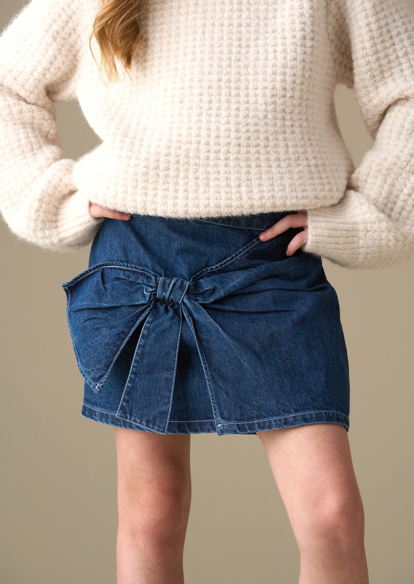 Girls Denim Bow A-Line Skirt | Angel & Rocket