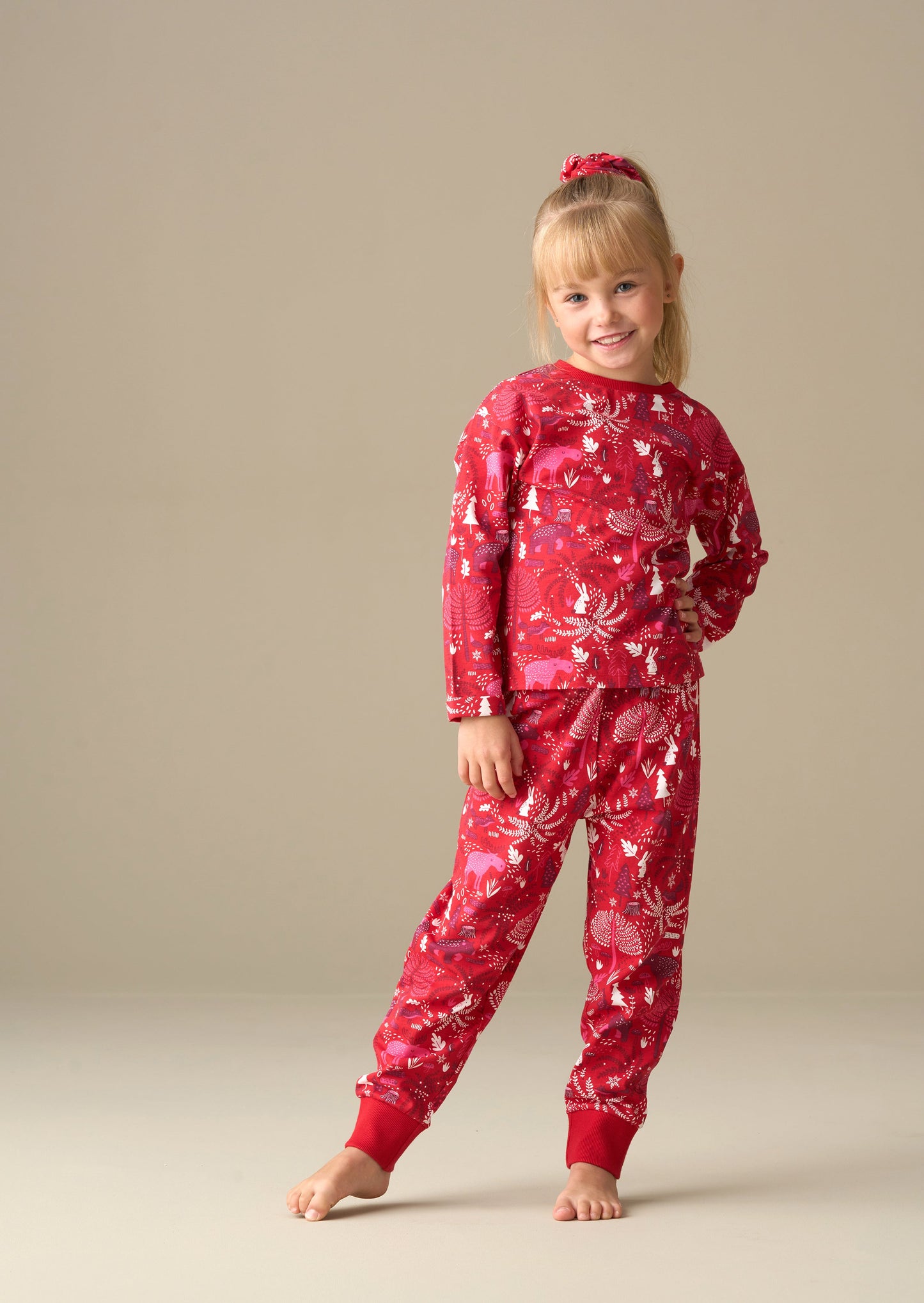 Girls Red Festive Winter Scene Pyjamas | Angel & Rocket