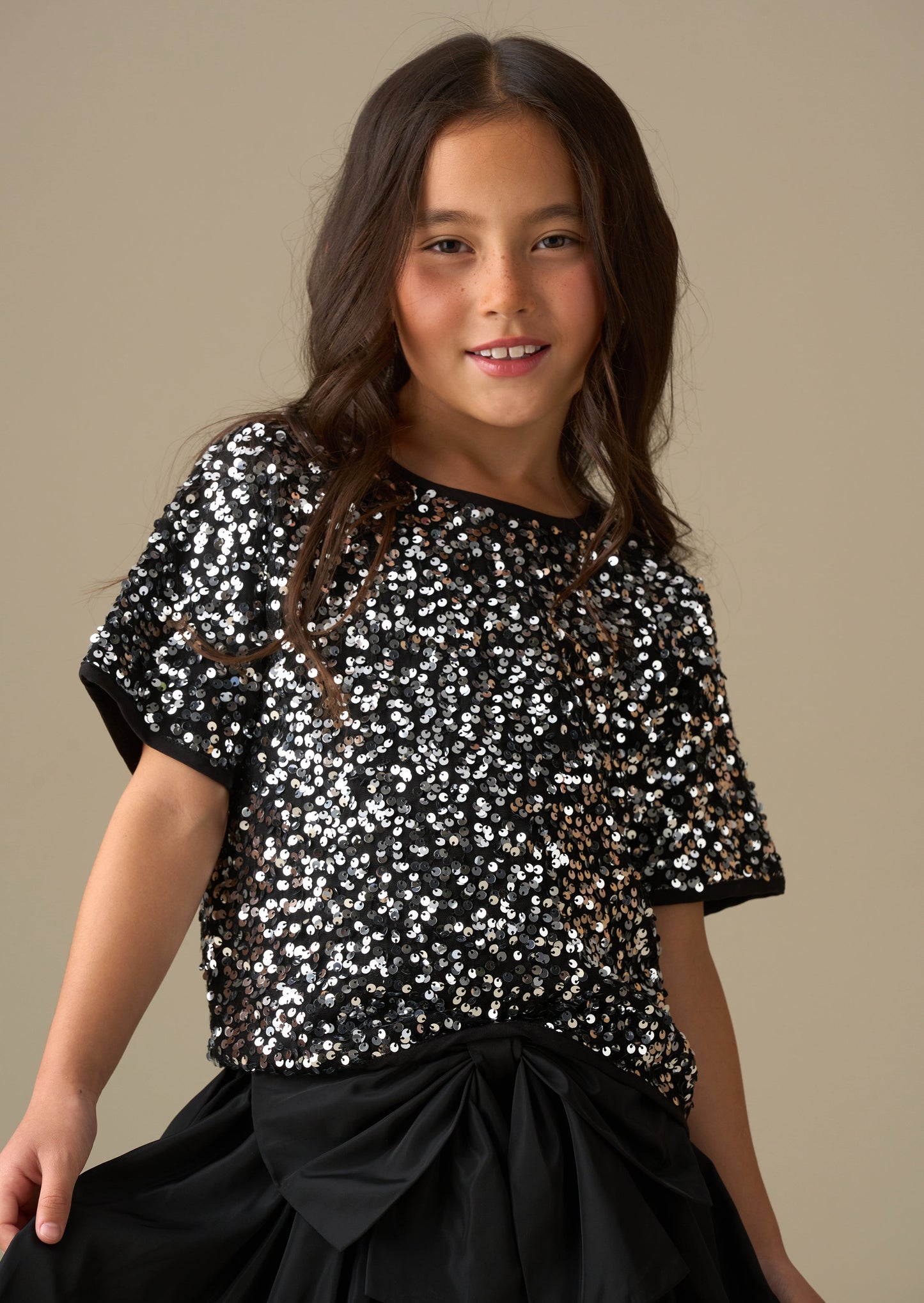 Girls Silver Sequin Party Top | Angel & Rocket