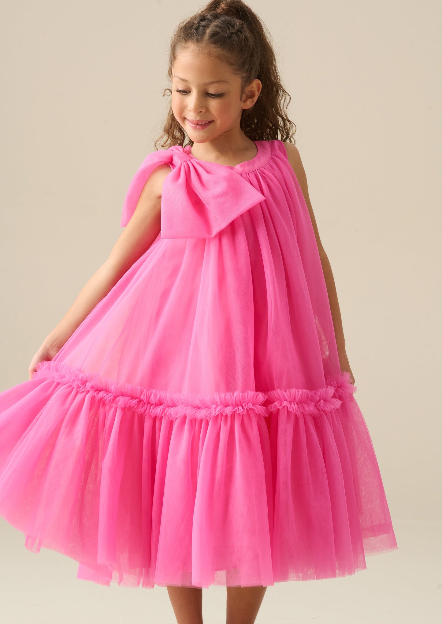 Girls Pink Tulle Party Dress with Bow | Angel & Rocket