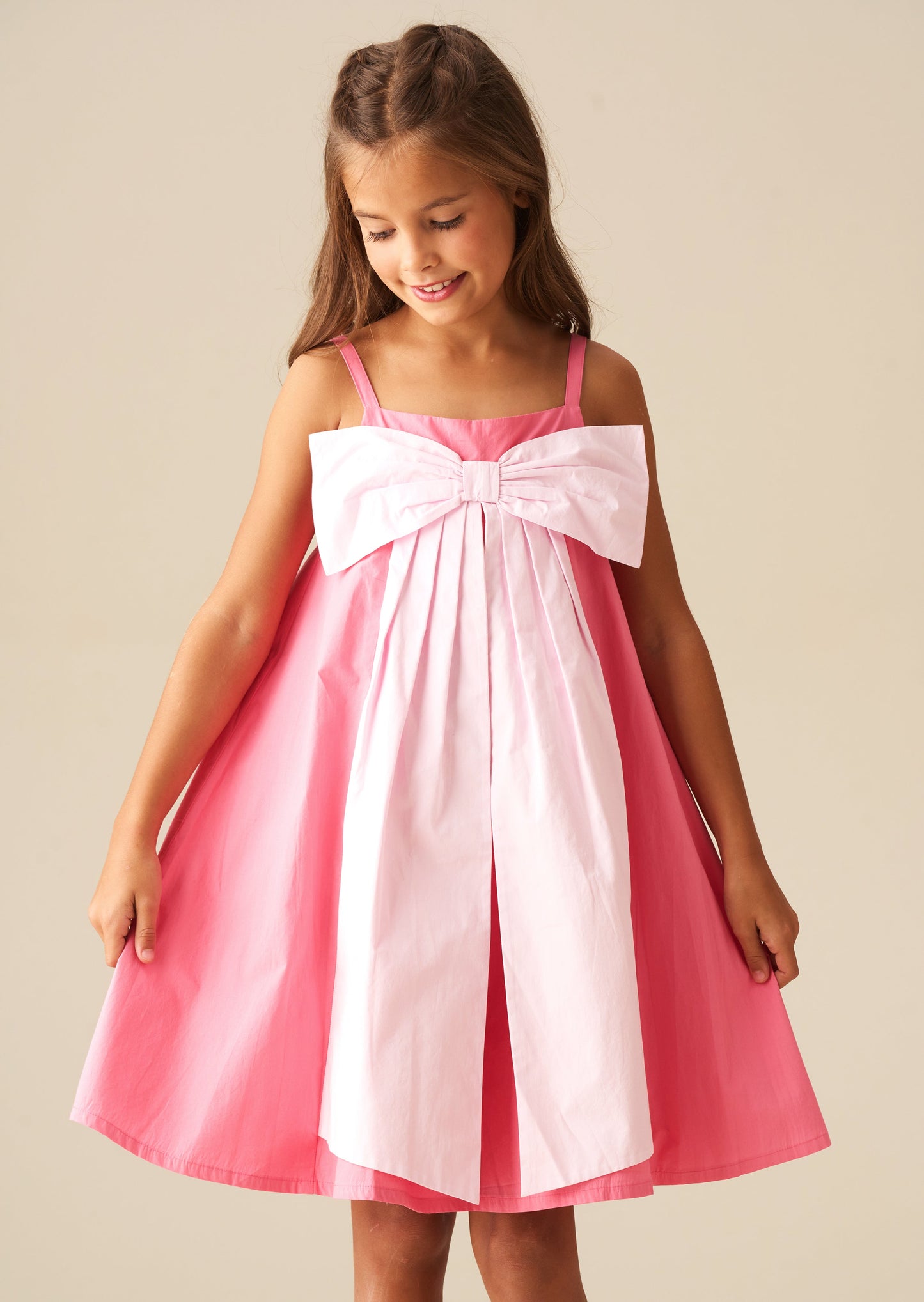 Girls Pink Colourblock Dress with Statement Bow | Angel & Rocket