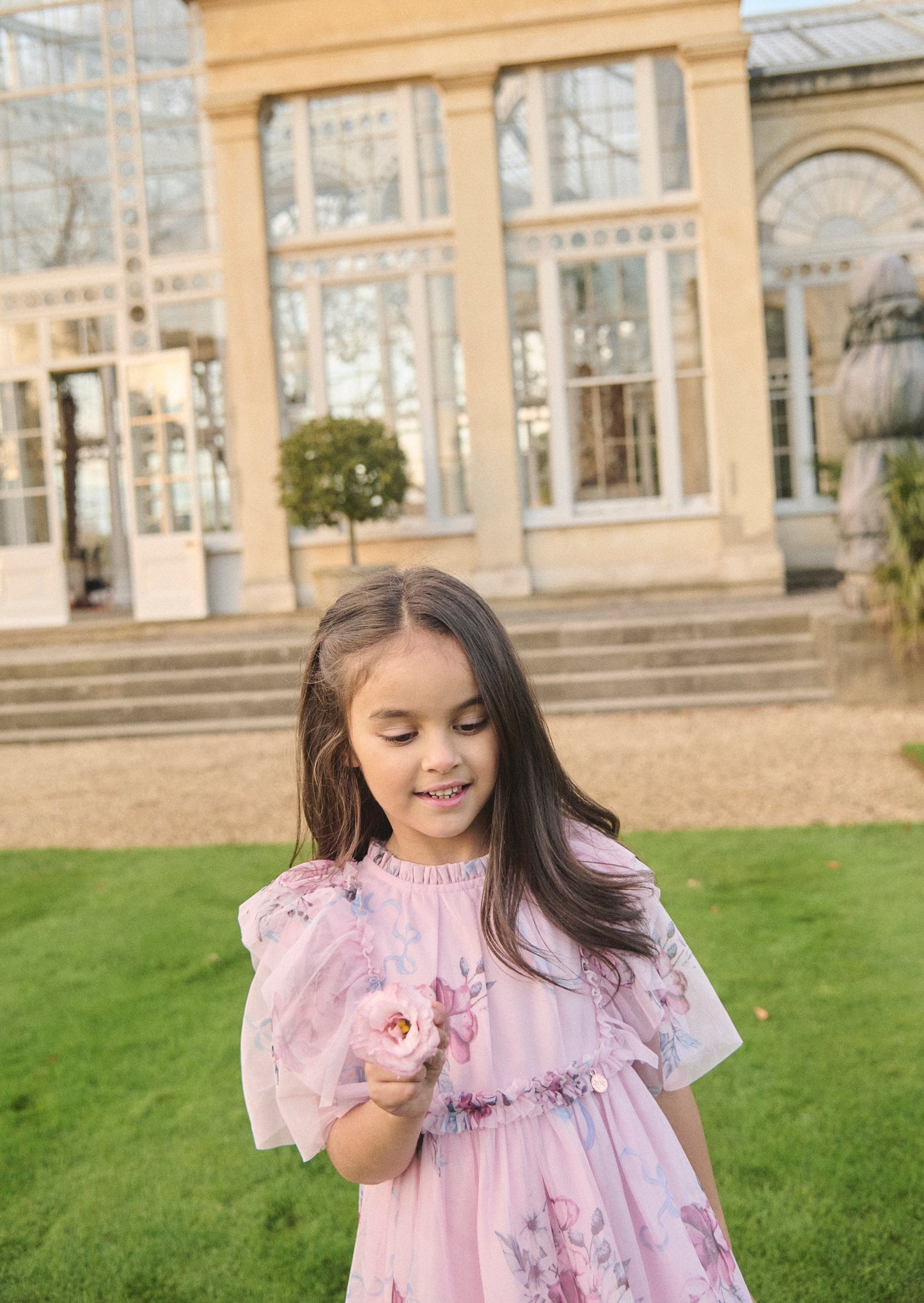 Girls Pink Floral Mesh Occasion Dress| Angel & Rocket