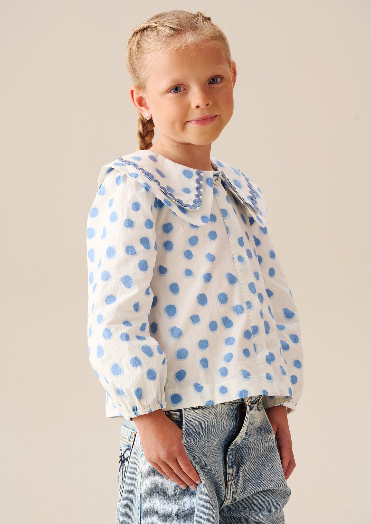 Girls Blue Polka Dot Double Collar Blouse | Angel & Rocket