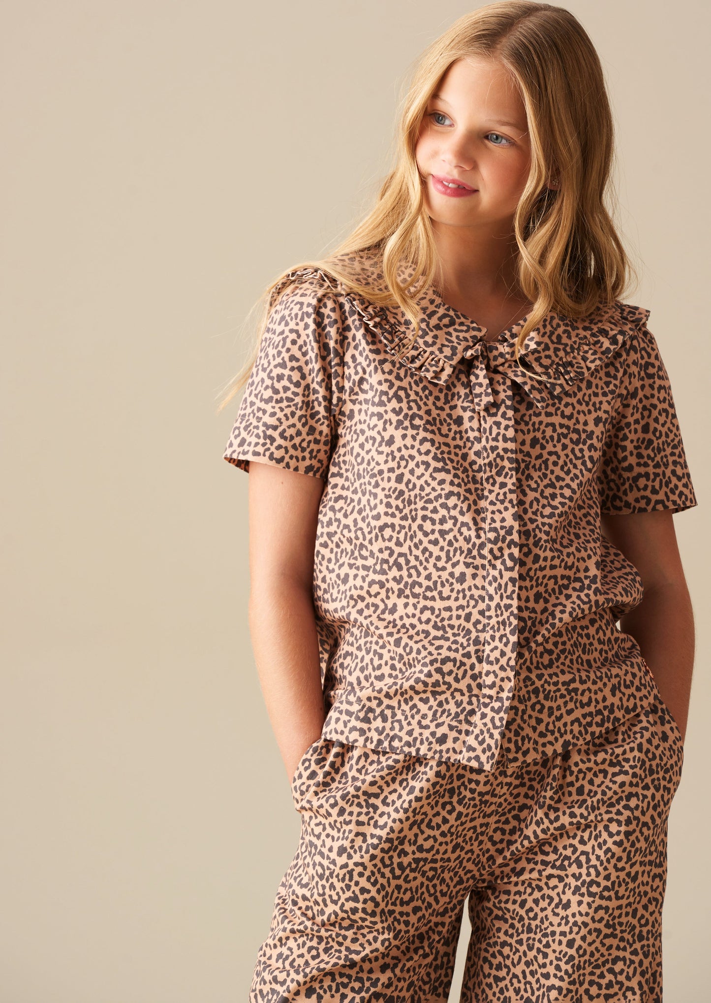 Girls Leopard Print Collar Tie Blouse | Angel & Rocket