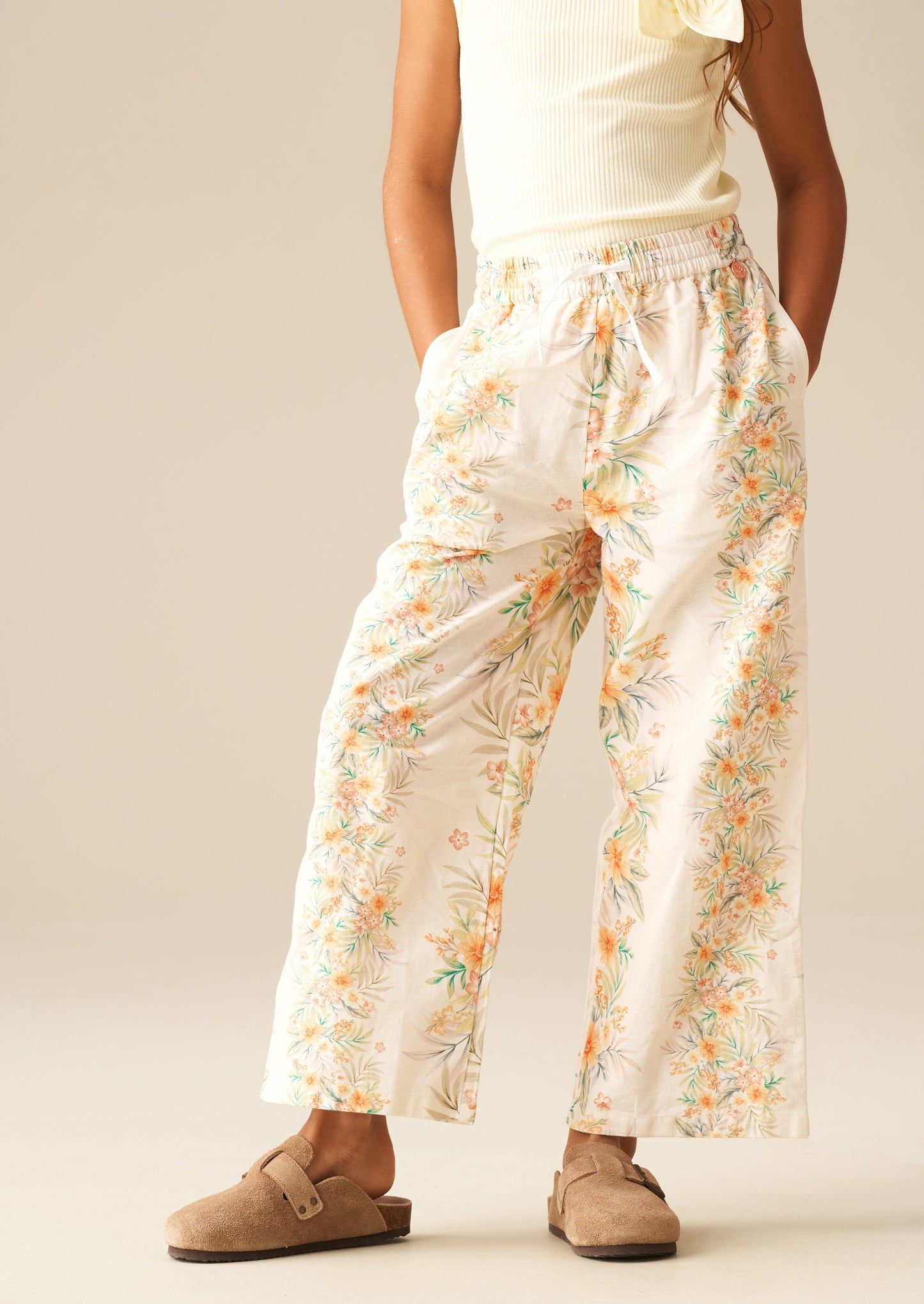 Girls Yellow Floral Wide Leg Summer Trousers | Angel & Rocket