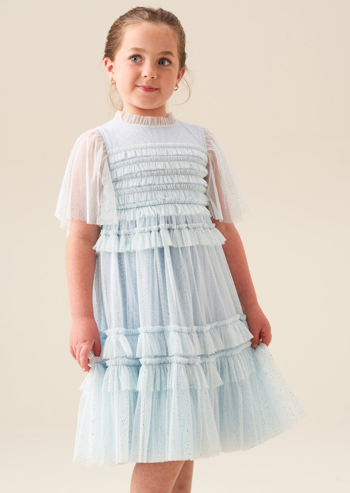 Girls Blue Ruffle Mesh Party Dress | Angel & Rocket