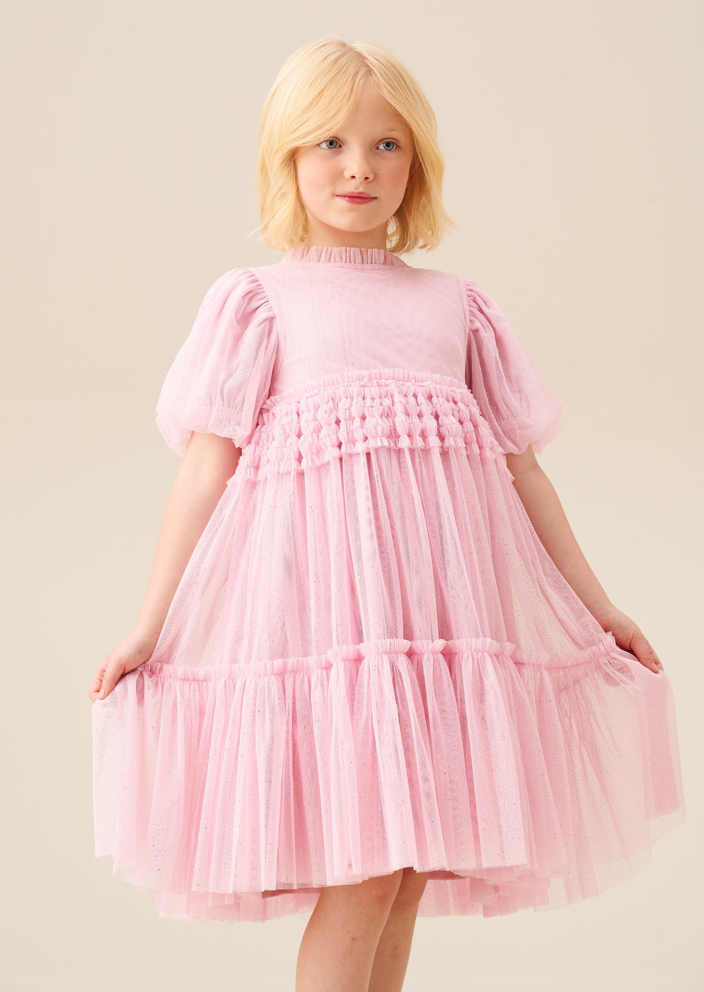 Girls Pink Ruffle Waist Mesh Dress | Angel & Rocket