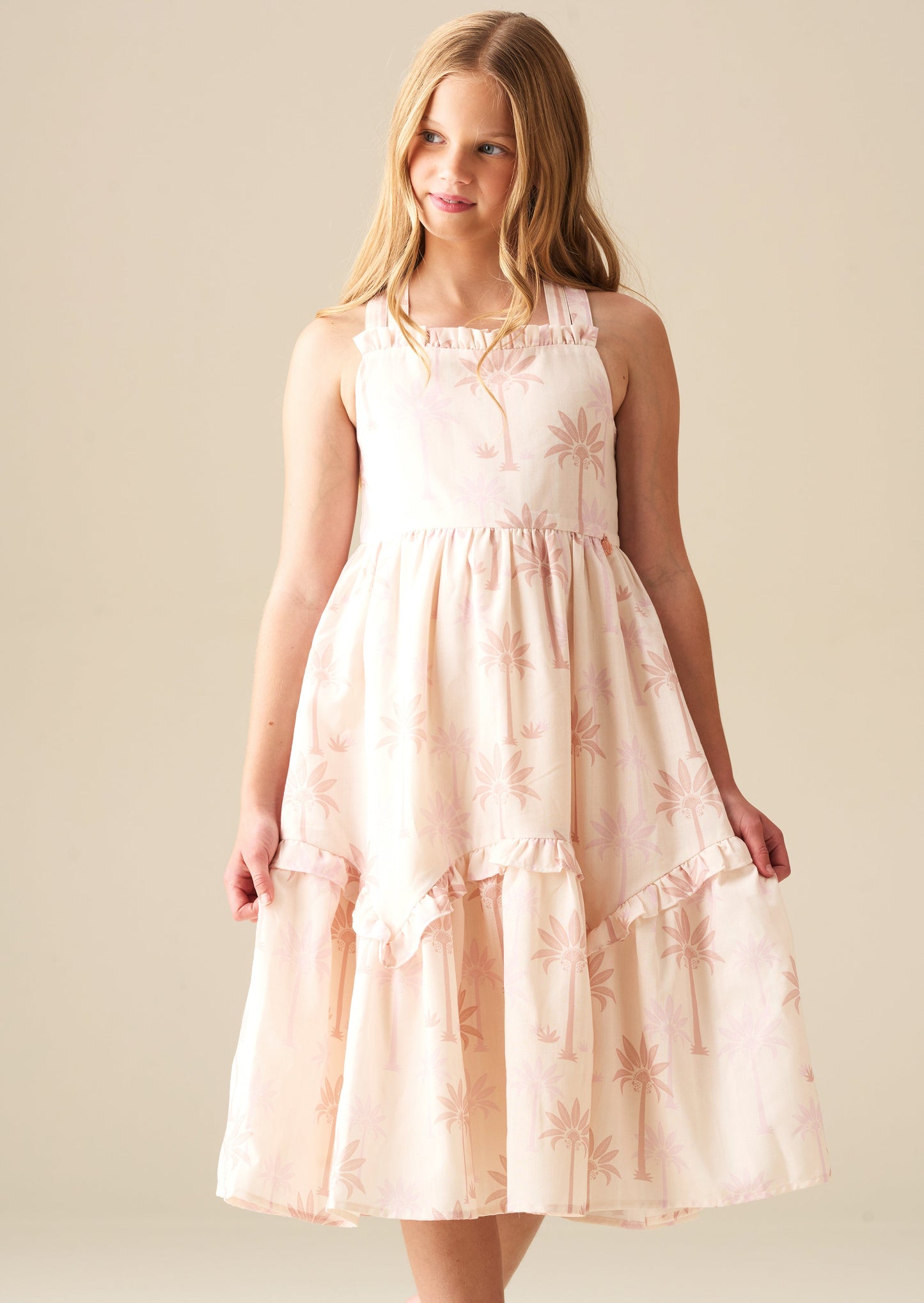 Girls Natural Palm Print Holiday Dress | Angel & Rocket