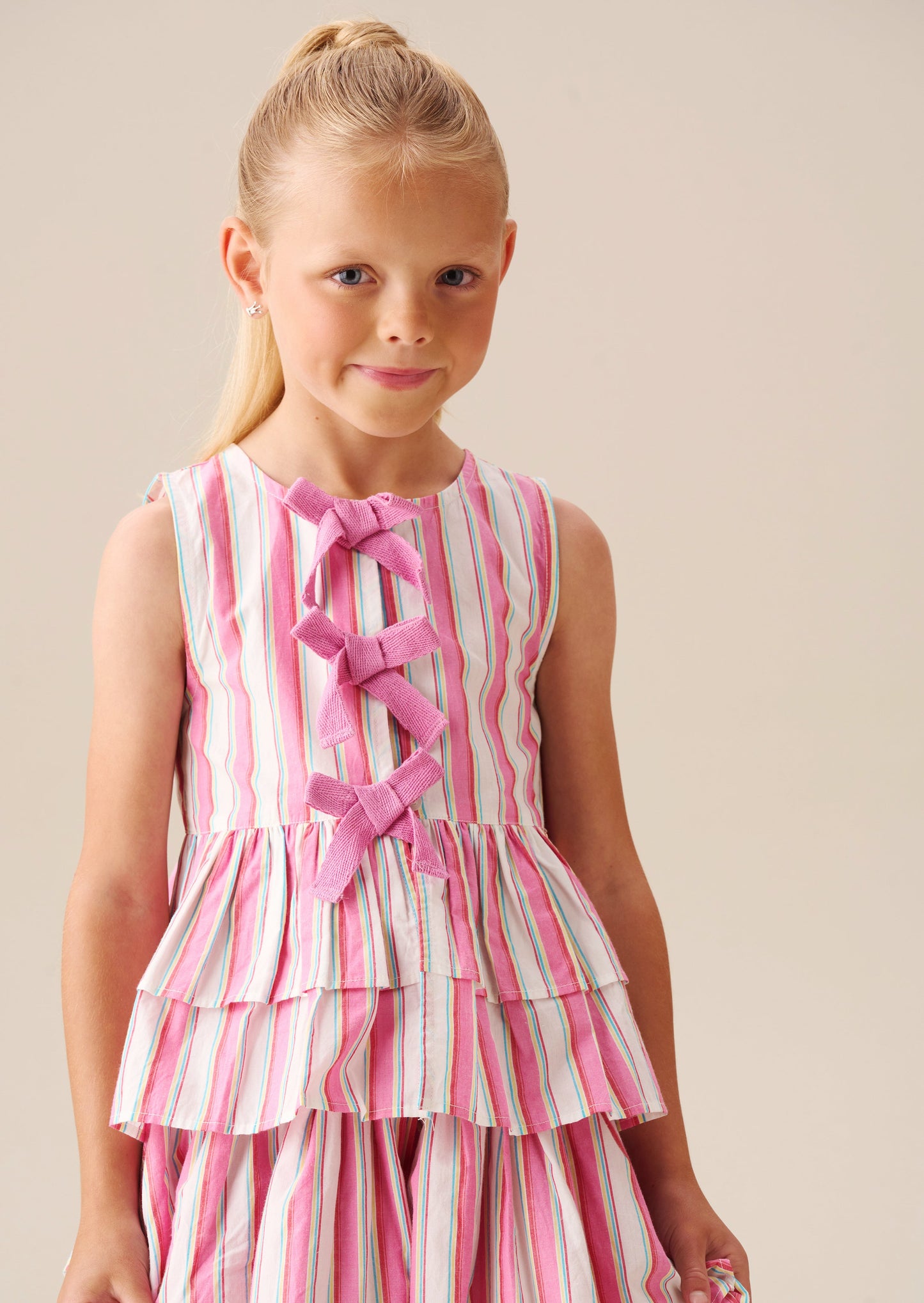 Girls Summer Stripe Tie Front Waistcoat Top | Angel & Rocket