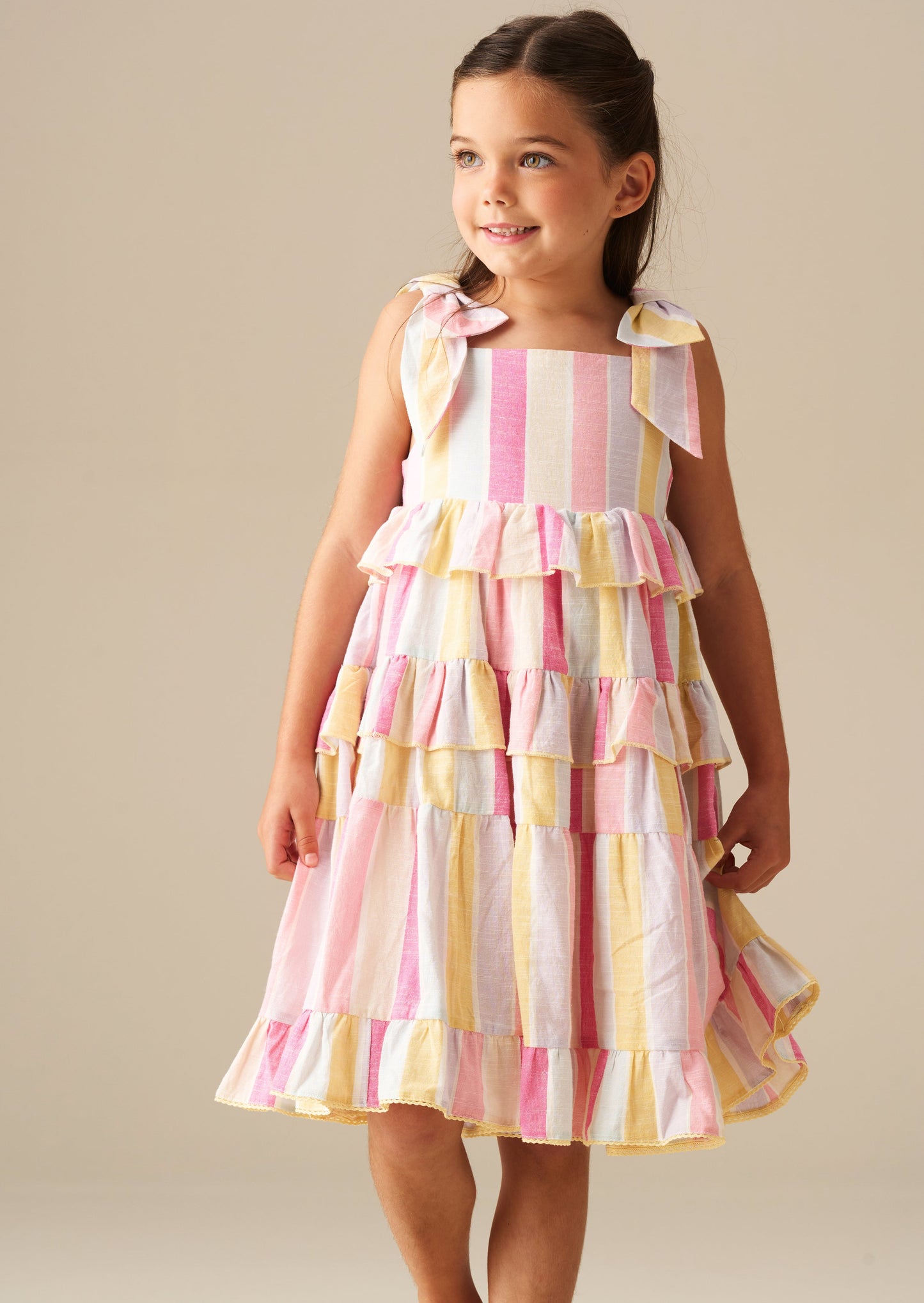 Girls Pastel Stripe Tiered Summer Dress | Angel & Rocket