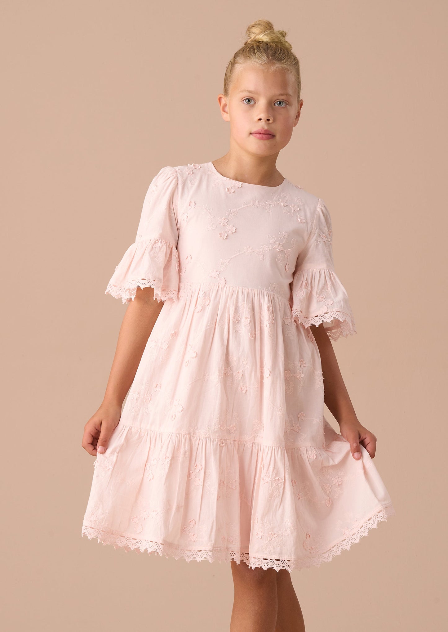 Girls Pink Floral Embroidered Dress | Angel & Rocket