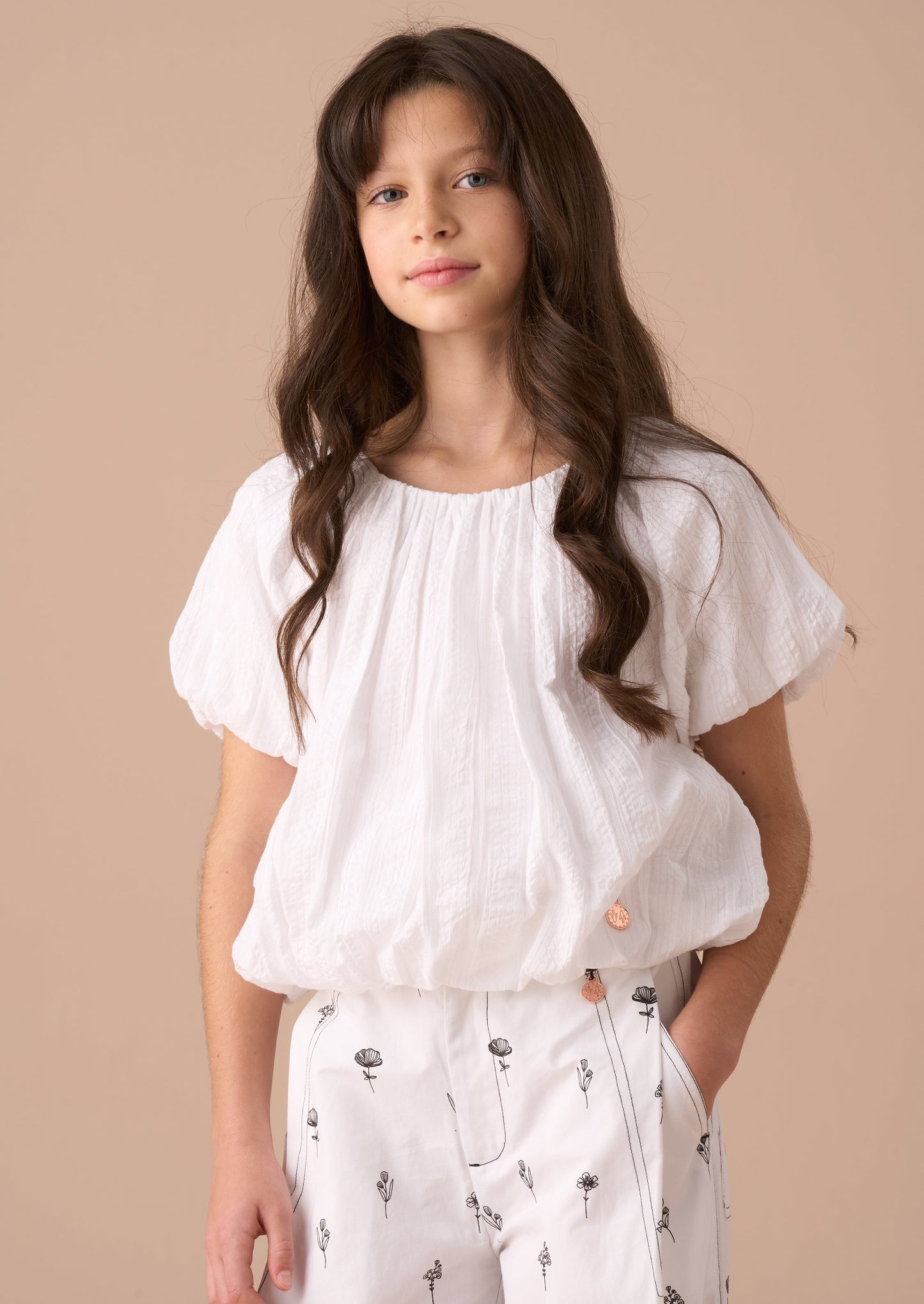 Girls White Textured Bubble Hem Top | Angel & Rocket