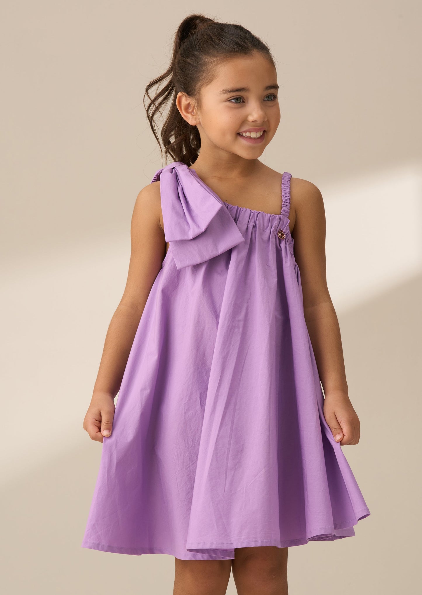 Girls Purple Bow Swing Dress | Angel & Rocket