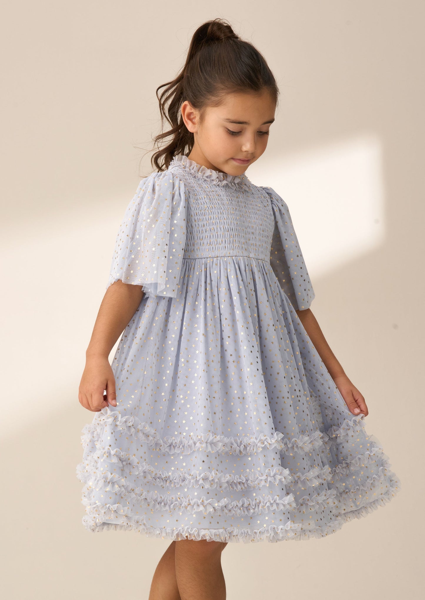 Girls Blue Party Dress with Gold Stars | Angel & Rocket