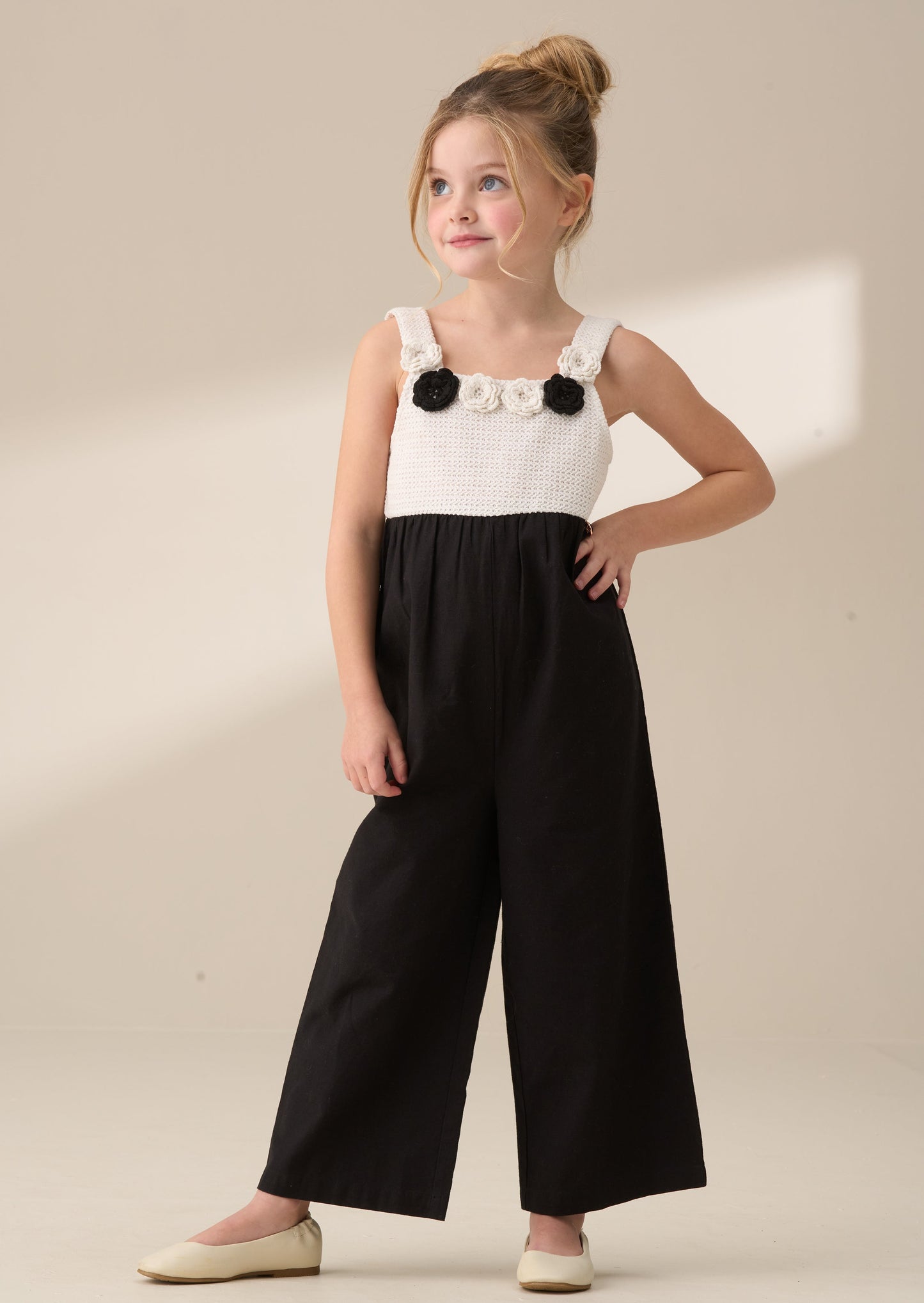 Girls Black Crochet Linen Jumpsuit | Angel & Rocket