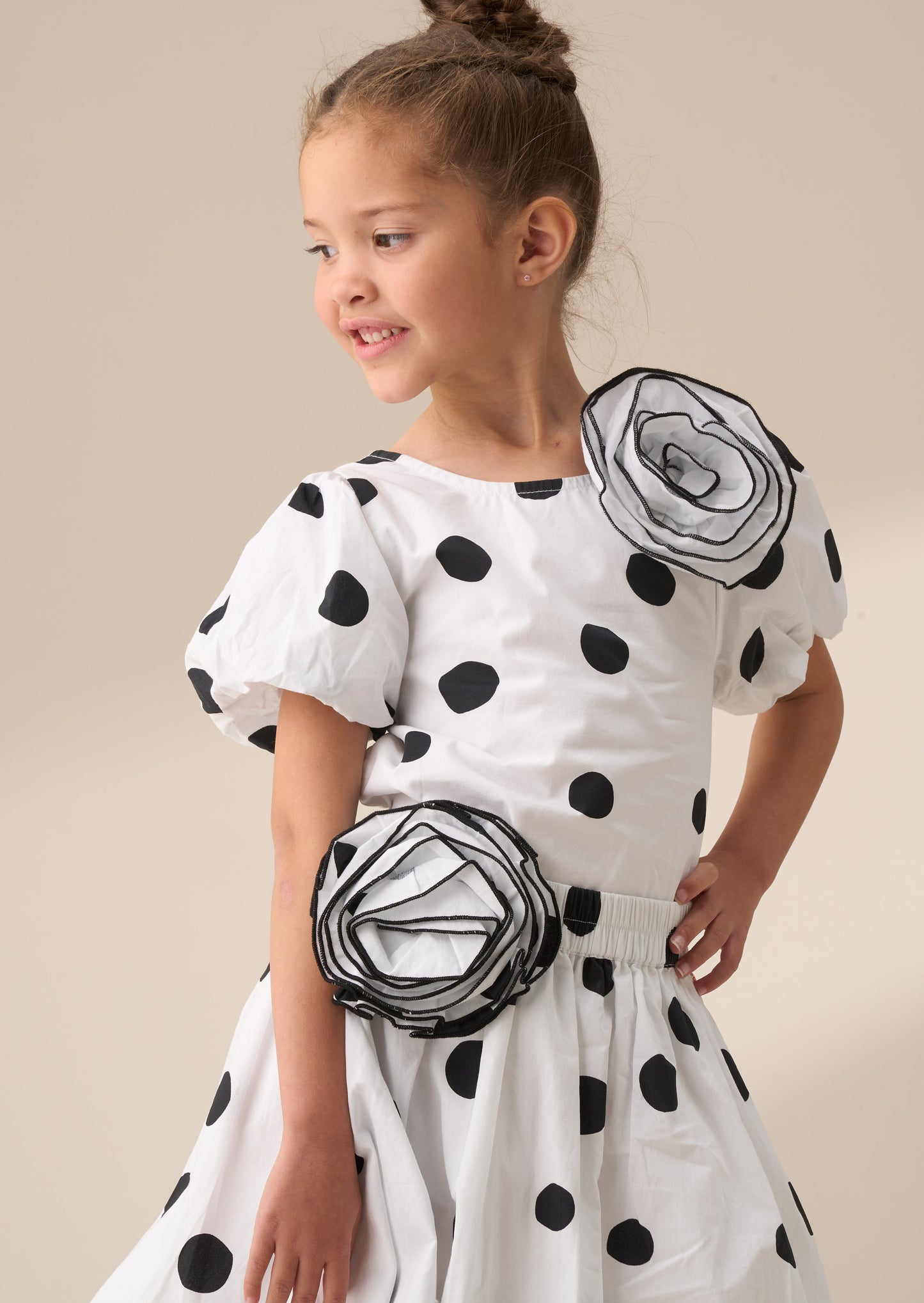 Girls White Polka Dot Corsage Top | Angel & Rocket