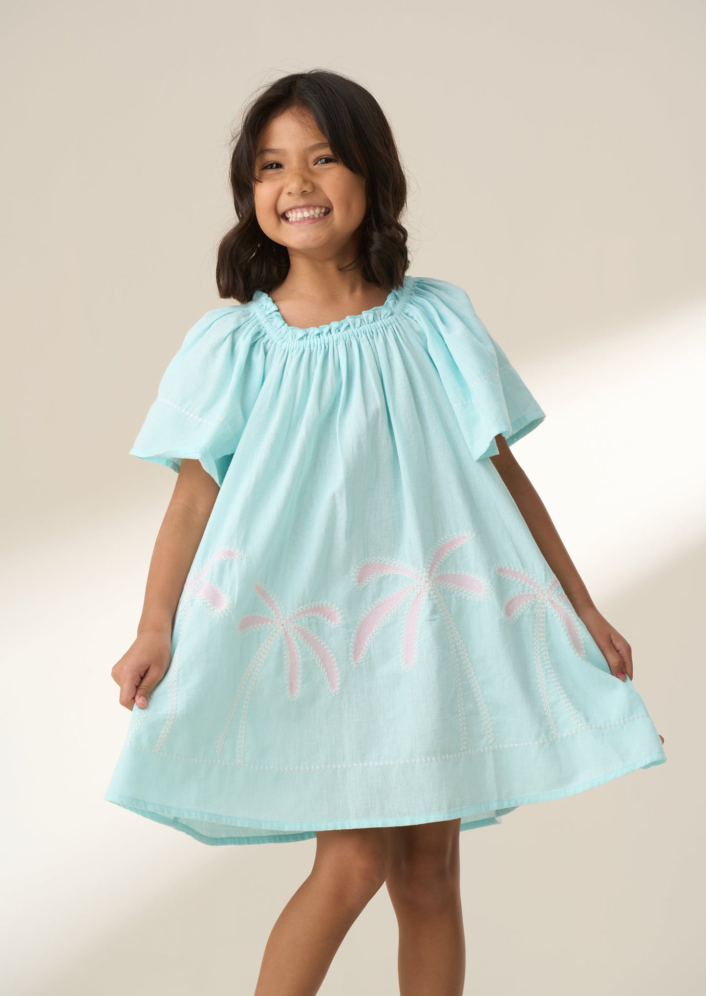 Girls Blue Embroidered Summer Dress | Angel & Rocket