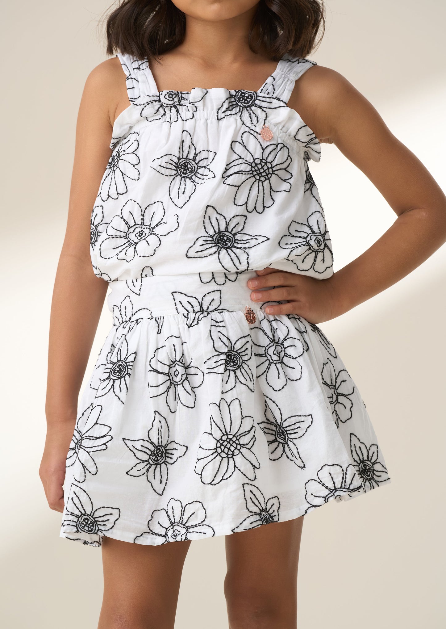 Girls Black & White Embroidered Summer Skirt | Angel & Rocket