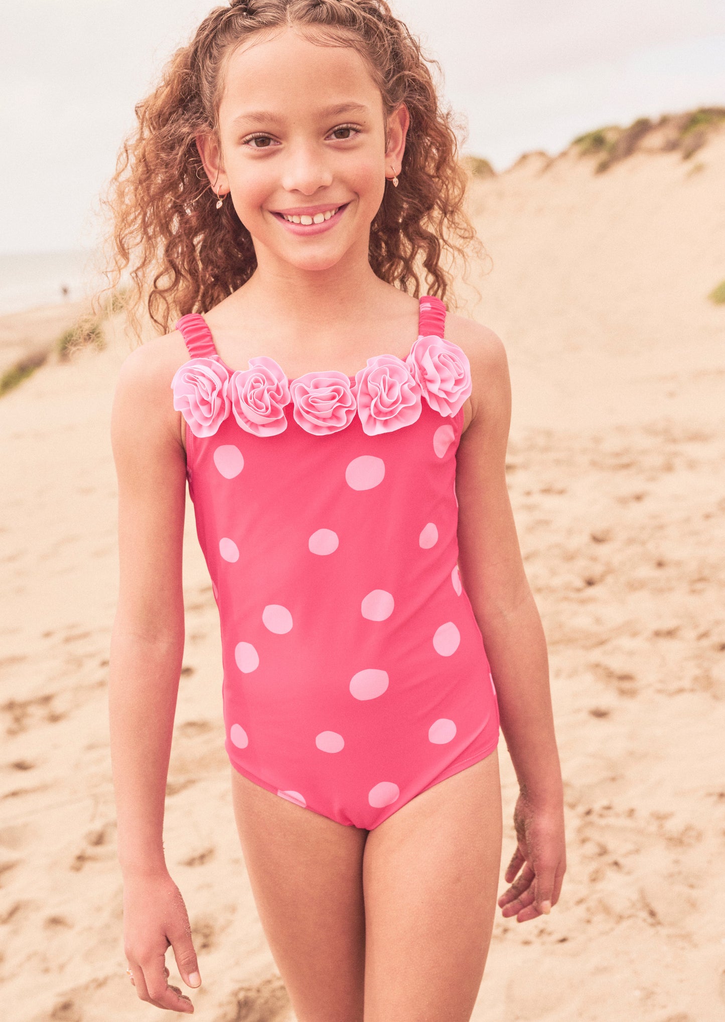 Girls Pink Polka Dot Summer Swimsuit | Angel & Rocket