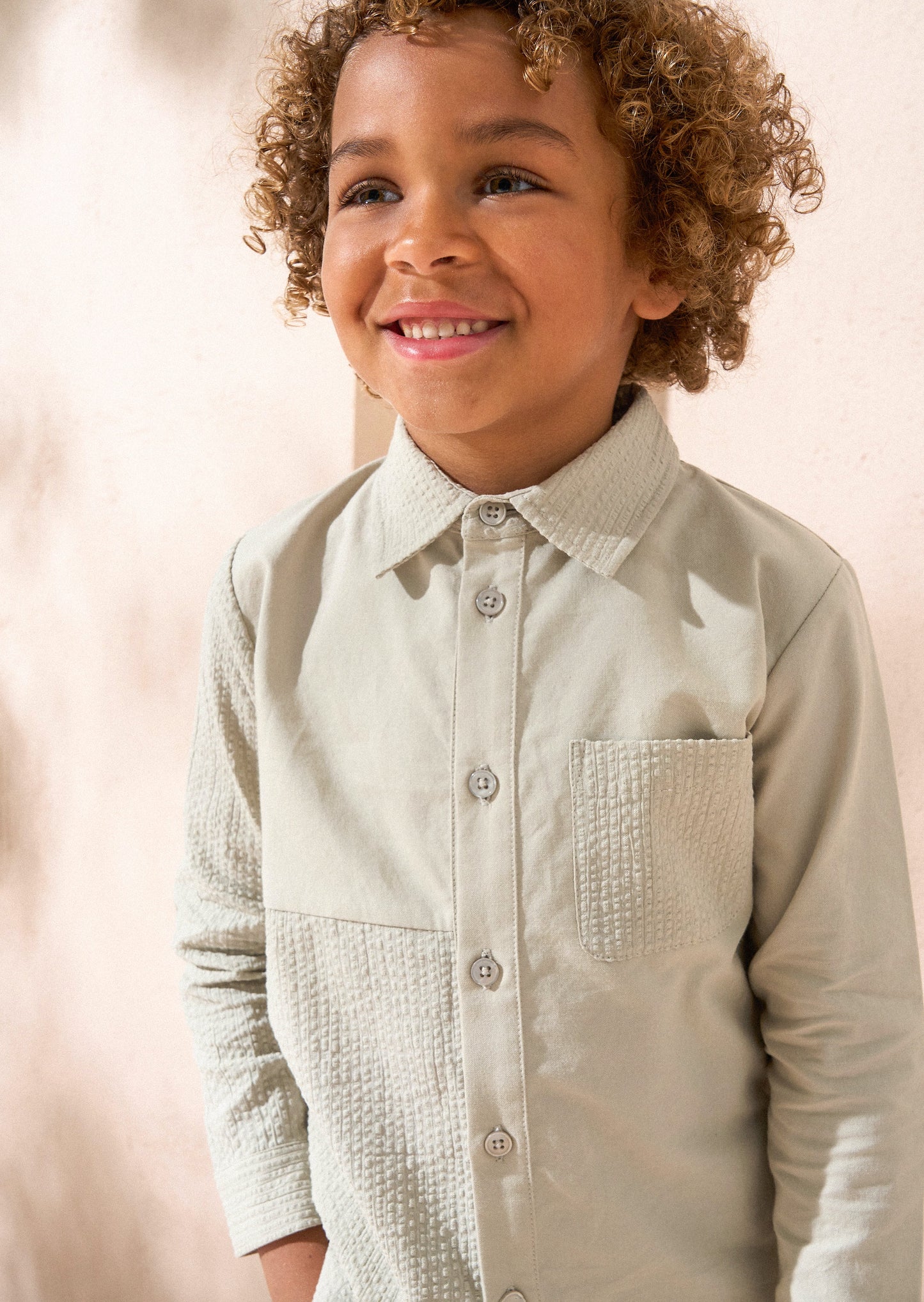 Boys Khaki Textured Shirt | Angel & Rocket