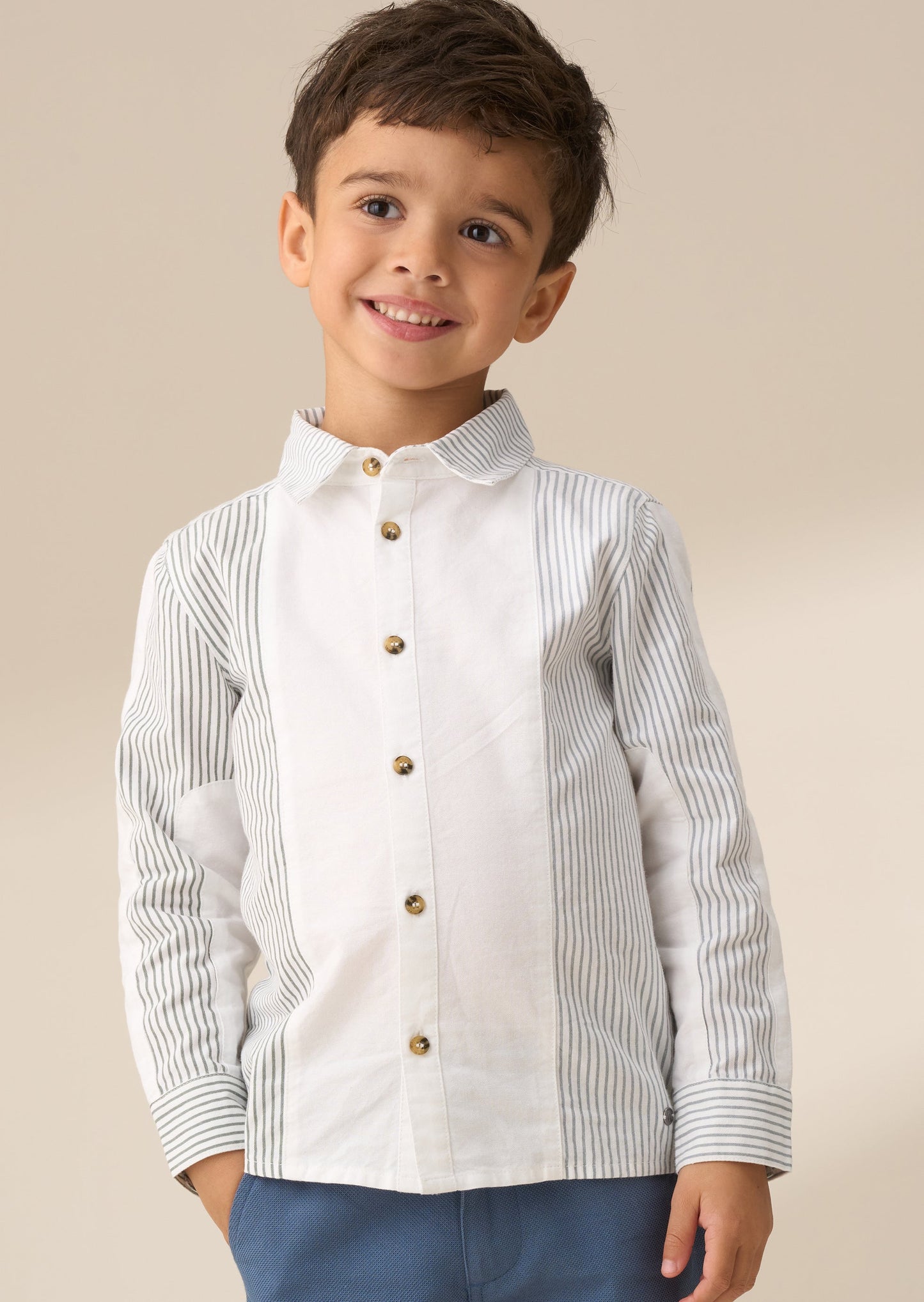 Boys Blue Colour Block Smart Shirt | Angel & Rocket