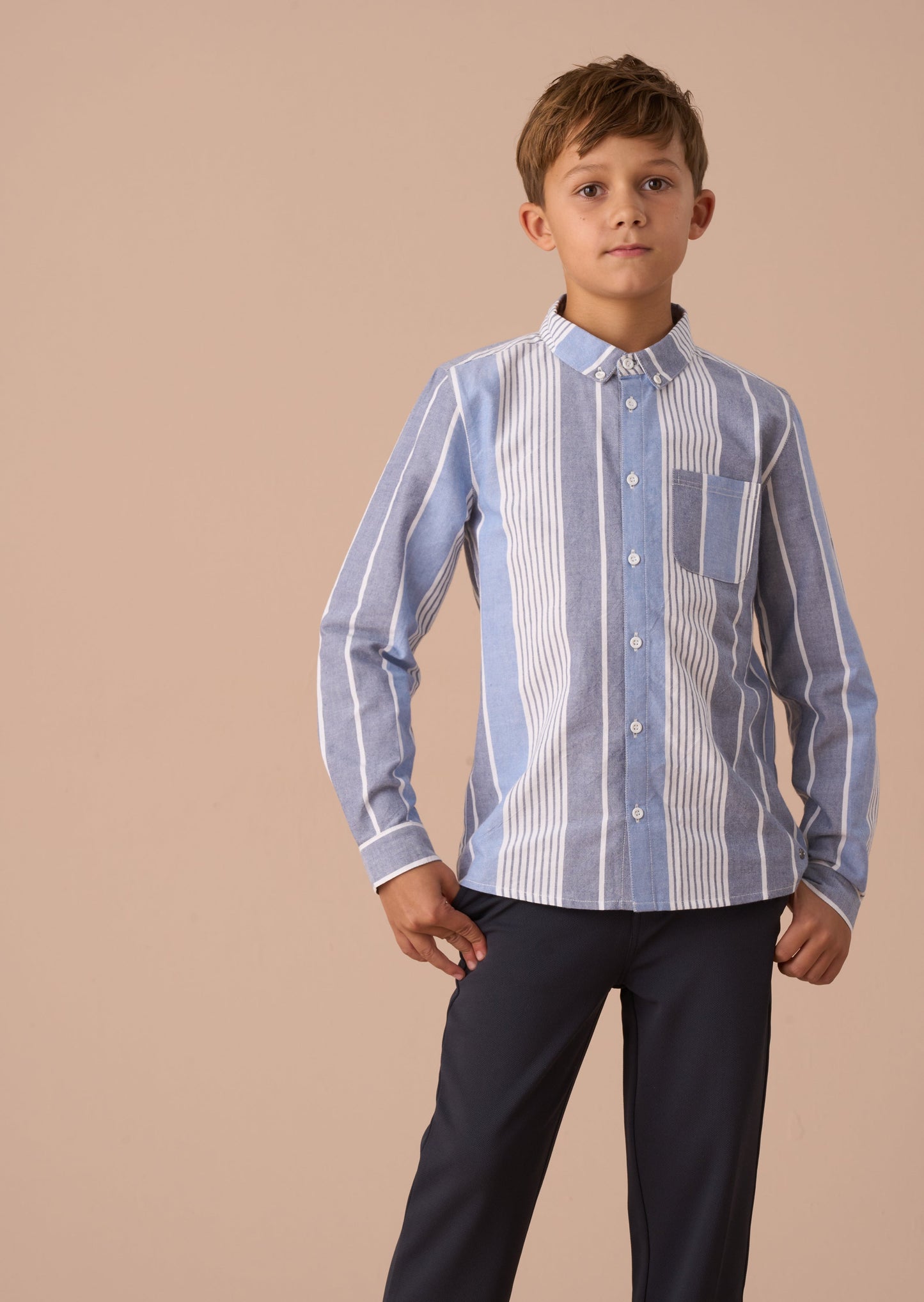 Boys Blue Oxford Stripe Shirt | Angel & Rocket