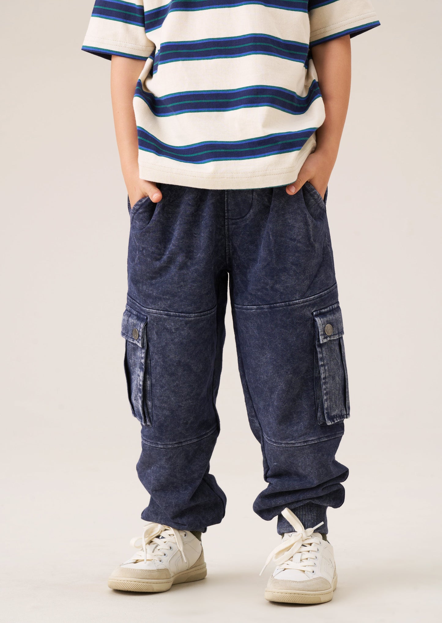 Boys Navy Cargo Joggers with Drawstring Waist | Angel & Rocket