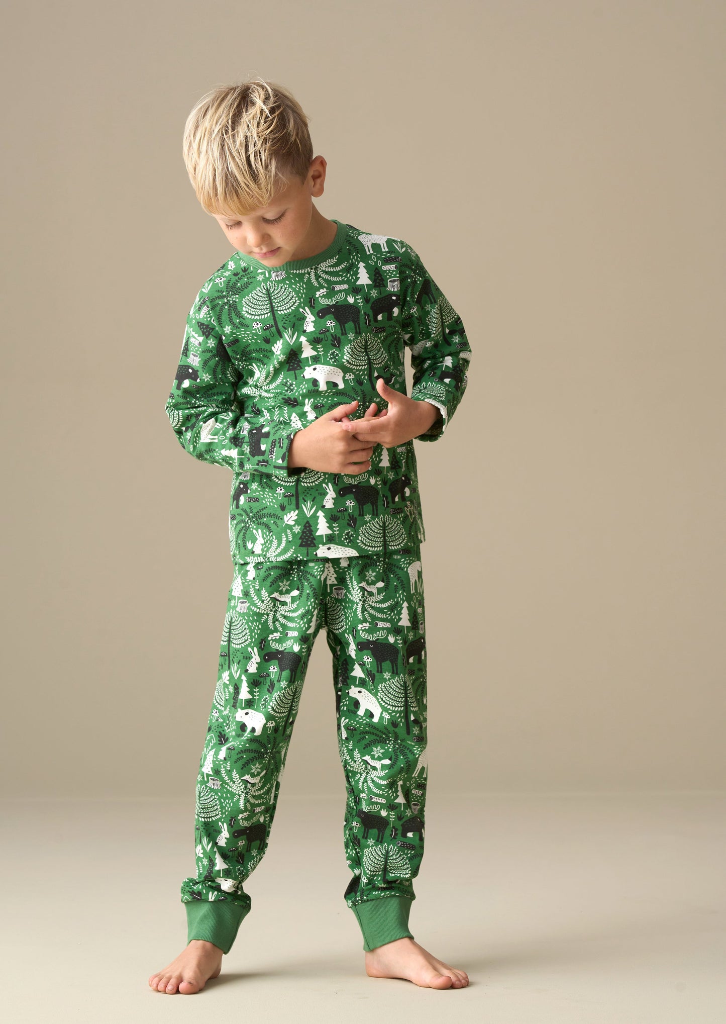 Boys Green Festive Print Pyjamas | Angel & Rocket