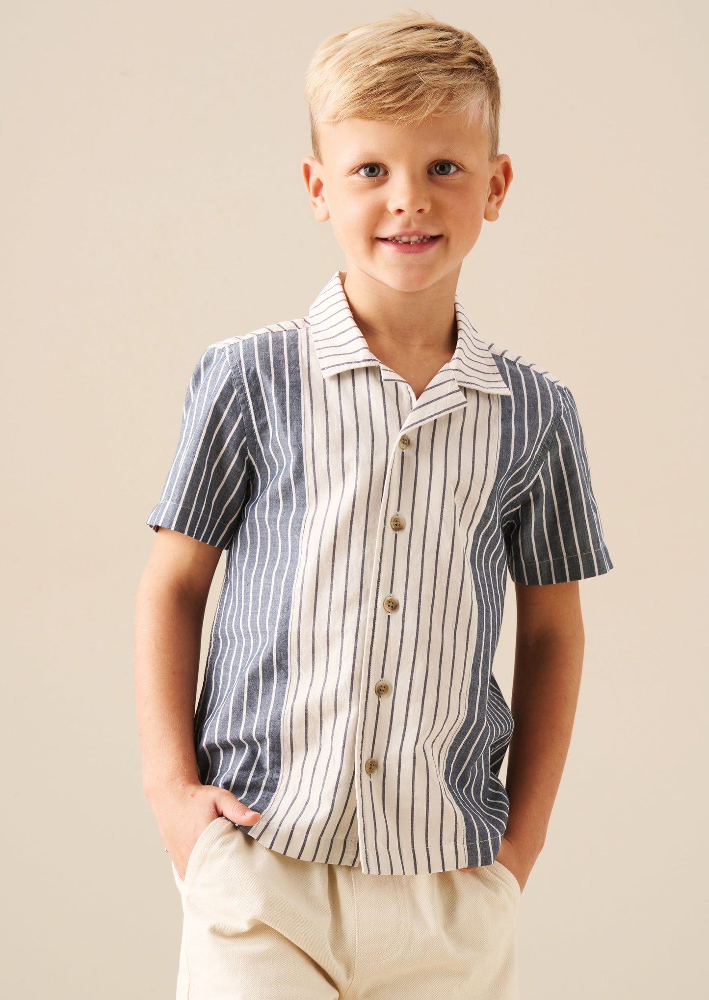 Boys Cut & Sew Stripe Short Sleeve Shirt | Angel & Rocket