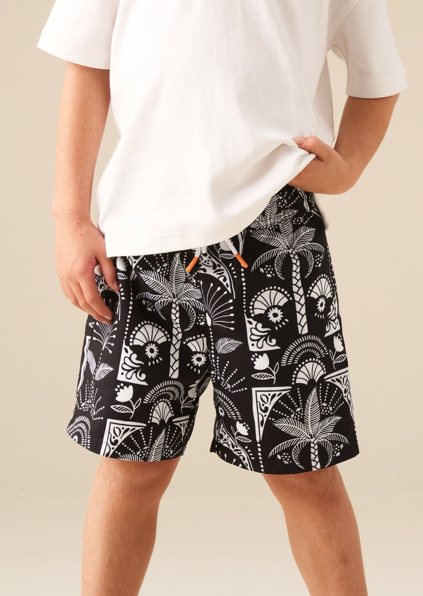 Boys Palm Print Holiday Swim Shorts | Angel & Rocket