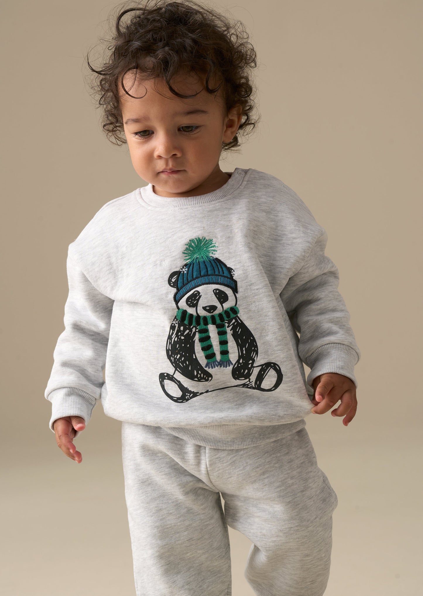 Baby Boys Grey Winter Panda Sweatshirt & Jogger Set | Angel & Rocket