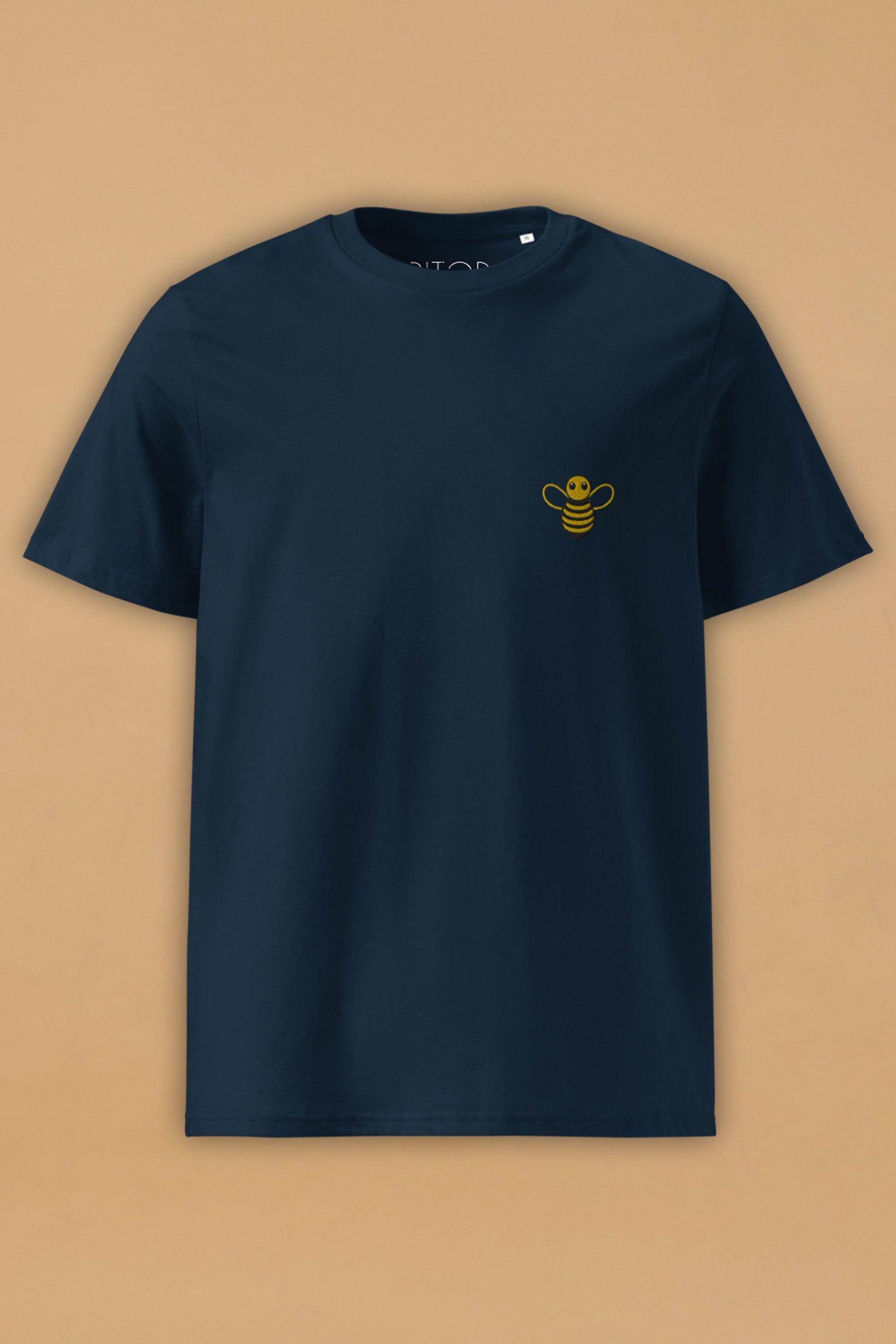 Embroidered Bee Navy Organic Cotton T-Shirt – Unisex