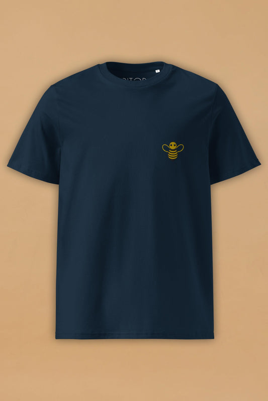 Embroidered Bee Navy Organic Cotton T-Shirt – Unisex