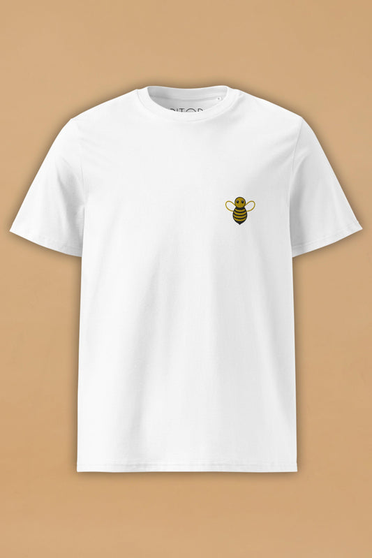 Embroidered Bee White Organic Cotton T-Shirt – Unisex