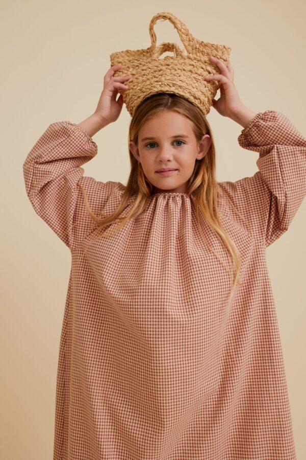 CHECK LONG-SLEEVED MAXI DRESS