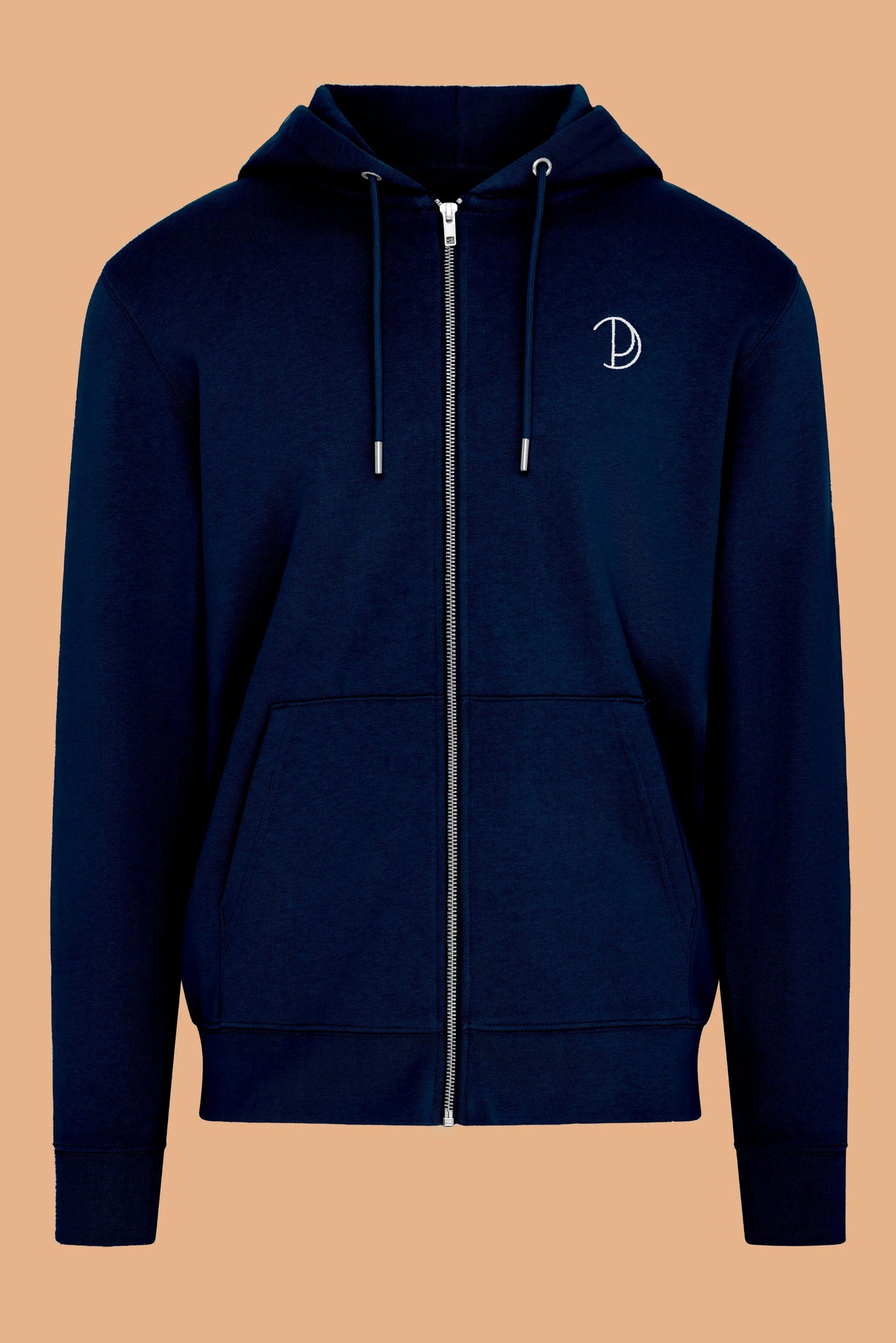 Embroidered P Zip-Up French Navy Organic Cotton Hoodie – Unisex