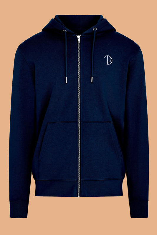 Embroidered P Zip-Up French Navy Organic Cotton Hoodie – Unisex