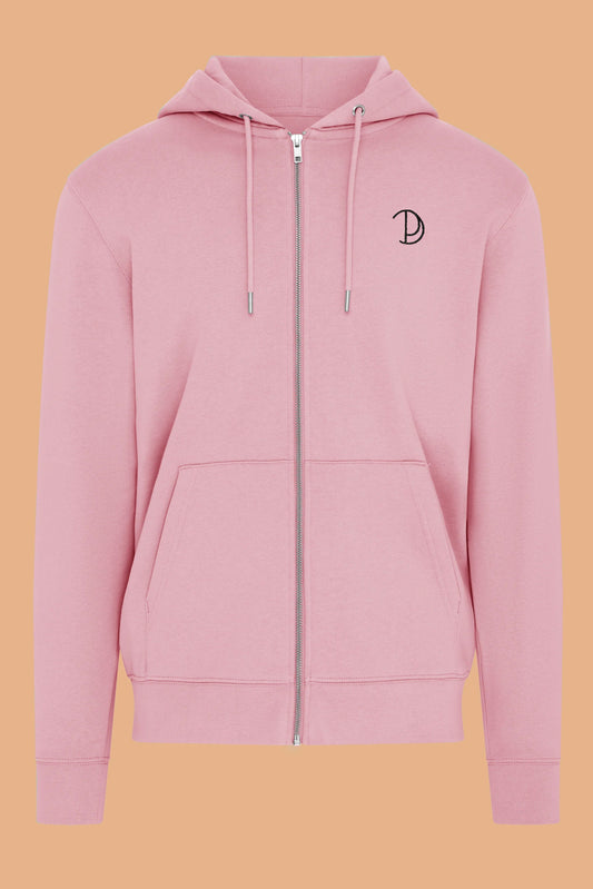 Embroidered P Zip-Up Cotton Pink Organic Cotton Hoodie – Unisex