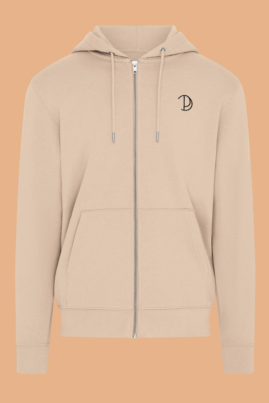 Embroidered P Zip-Up Natural Raw Organic Cotton Hoodie – Unisex
