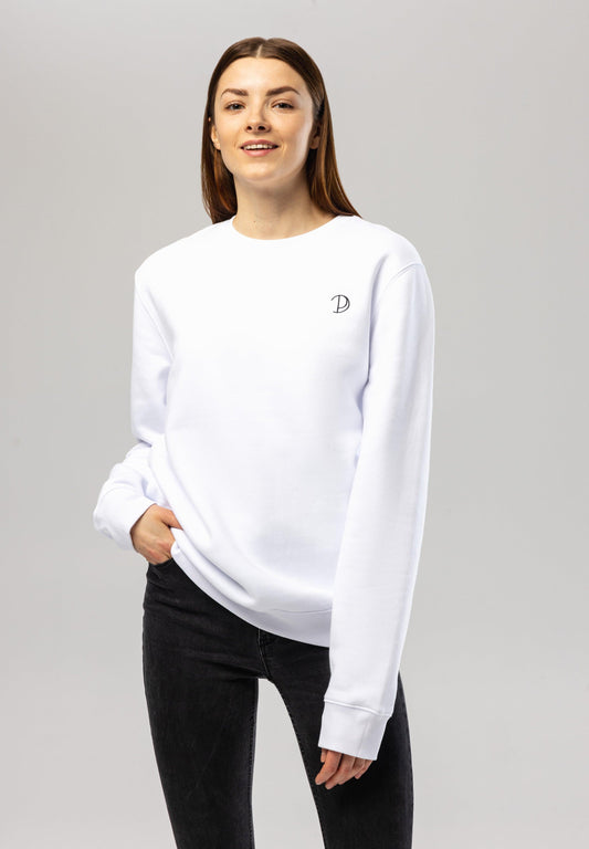 Embroidered Logo White Organic Cotton Sweatshirt – Unisex